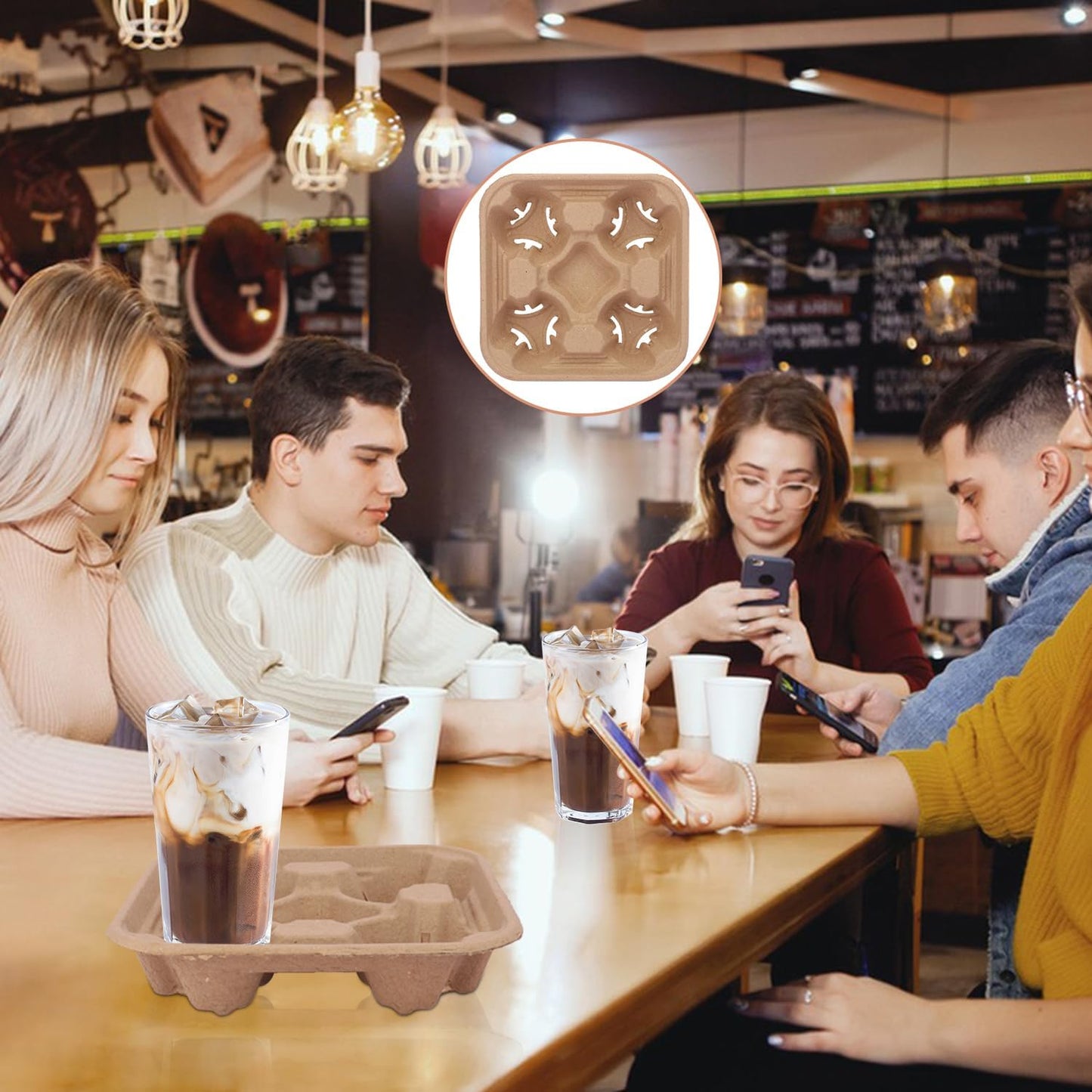 40 Pack Eco-Friendly 4 Cup Drink Carrier, Disposable Coffee Carrier, Cardboard Cup Holder, to Go Coffee Cup Holder for Hot and Cold Drinks by IHDYPPEW