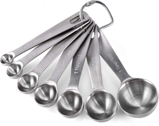U-Taste 18/8 Stainless Steel Measuring Spoons Set: 7 Piece - 1/8, 1/4, 1/2, 3/4 tsp, 1 tsp, 1/2 & 1 tbsp for Dry & Liquid Ingredients