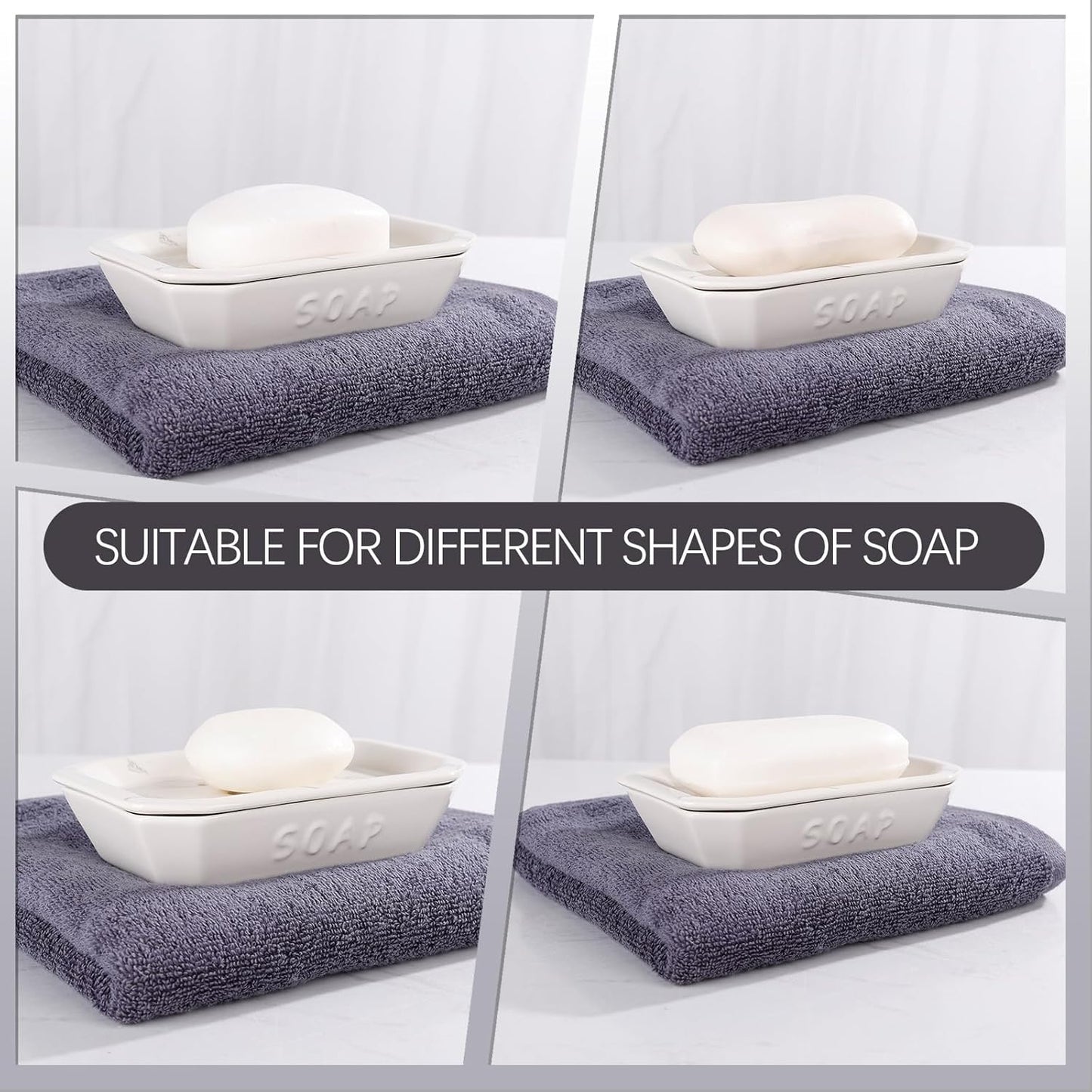 Soap Dish, Ceramic Self-draining Soap Holder, Double Layer Bar Soap Holder with Drain, Soap Dishes for Bathroom Shower Kitchen, Easy to Clean Keep Soap Dry, Off-white with Marble Pattern, ANTIS'S HOME