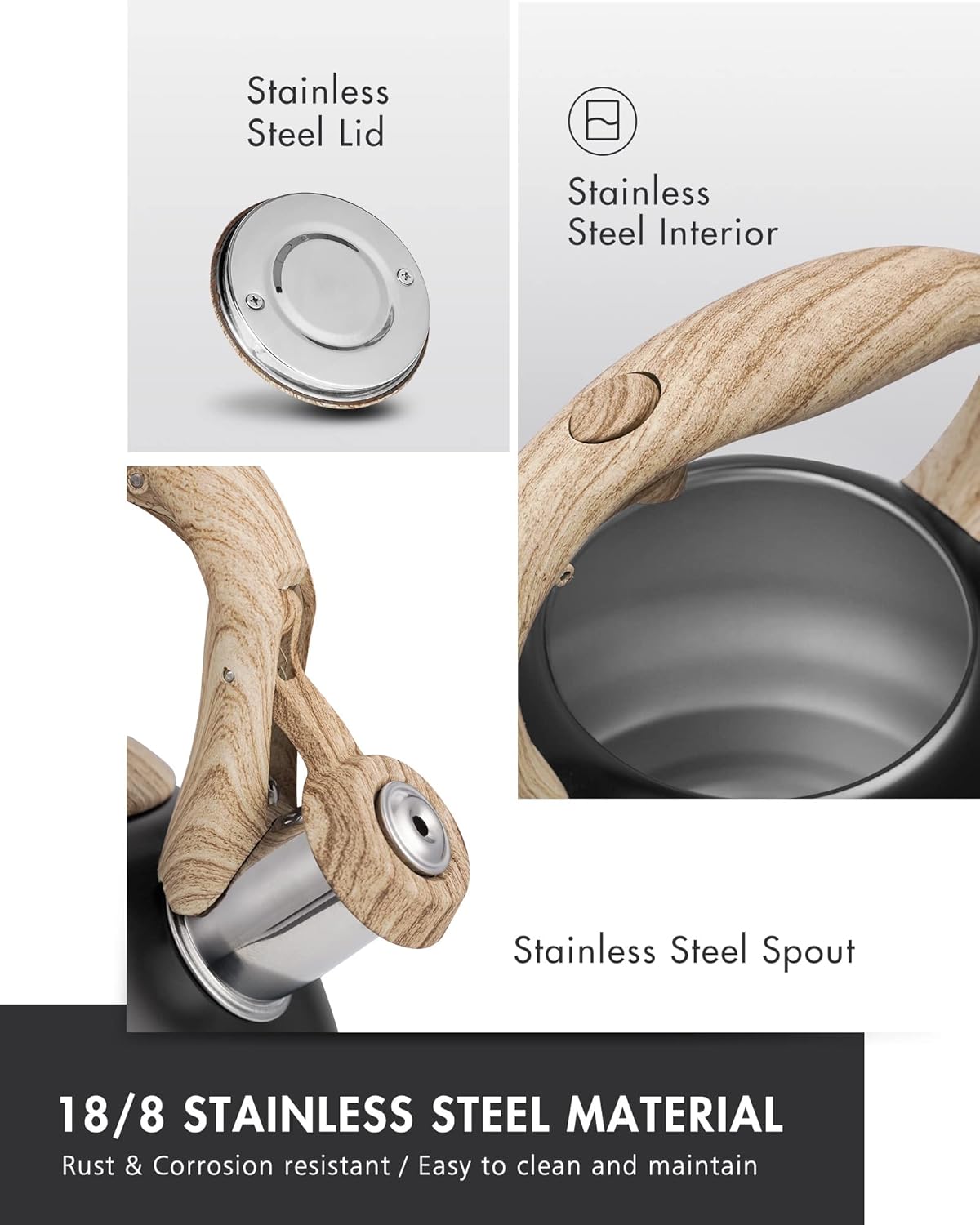 POLIVIAR Tea Kettle, 2.7 Quart Stovetop Tea Kettle, Audible Whistling Teapot, Food Grade Stainless Steel for Anti-Rust, Anti Hot Handle, Suitable for All Heat Sources (JX2022-MH30)