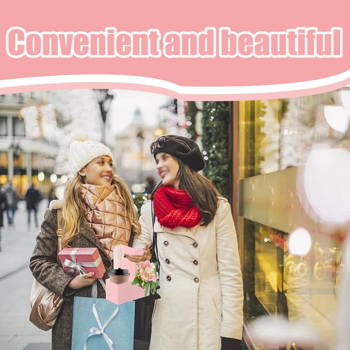 Drink Carrier with Handle Cup Coffee Holder Sturdy Beverage Carriers Pink