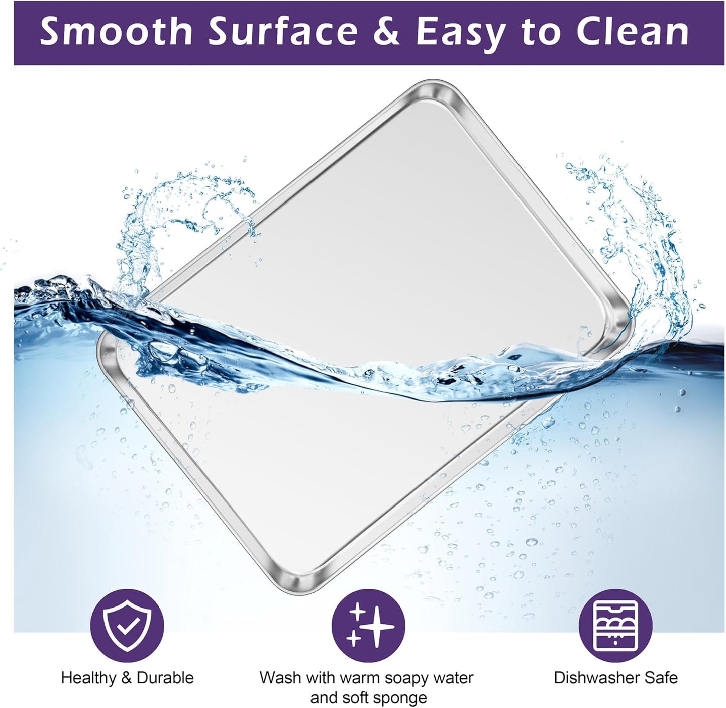 TeamFar Toaster Oven Pan Set of 2, Stainless Steel Toaster Oven Baking Tray Ovenware, 12.5’’x 9.5’’x1’’, Non Toxic & Healthy, Rust Free & Mirror Finish, Easy Clean & Dishwasher Safe