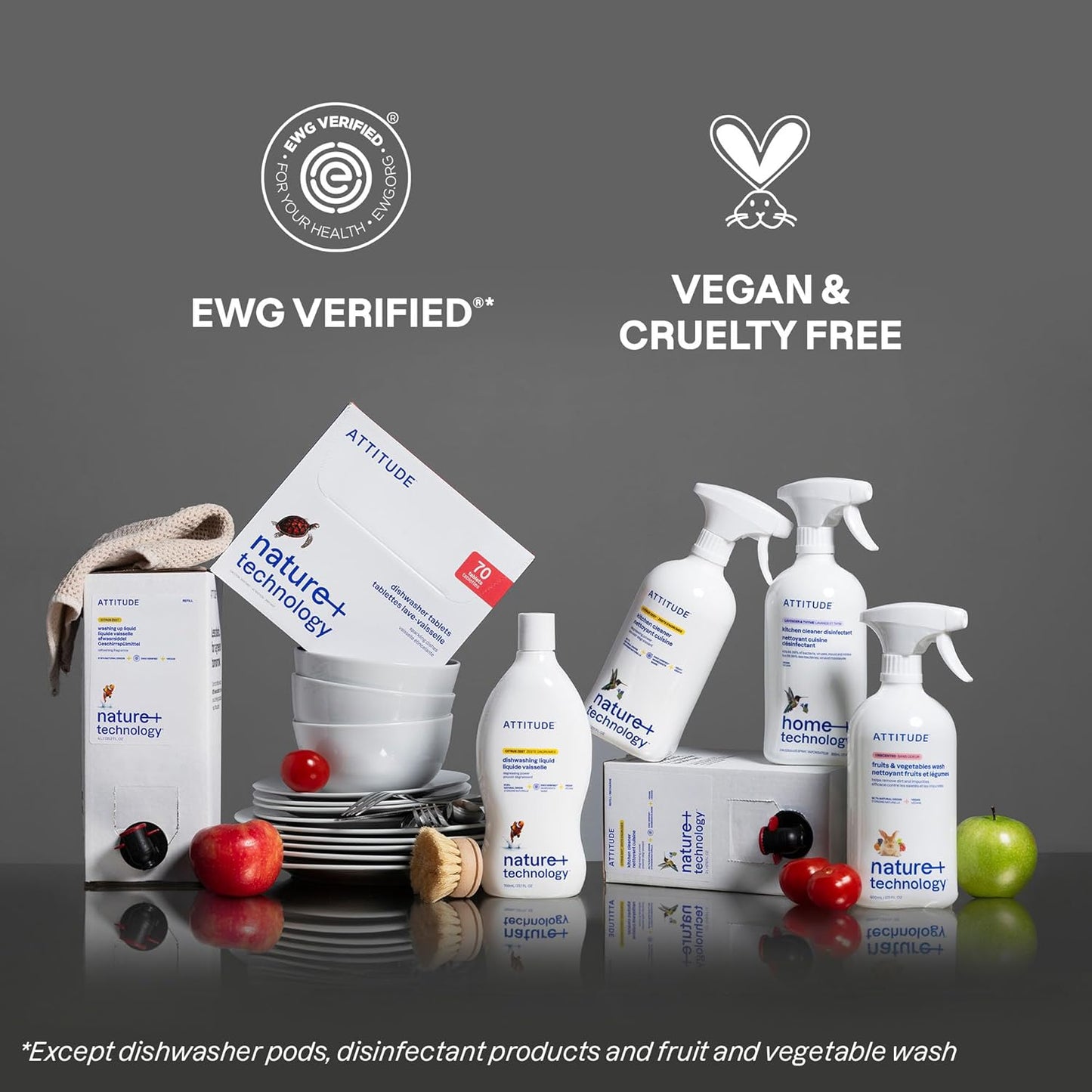 ATTITUDE Dish Soap Refill, EWG Verified, Plant-Based & Vegan Dishwashing Liquid, Naturally Derived, Pink Grapefruit, 135.3 Fl Oz