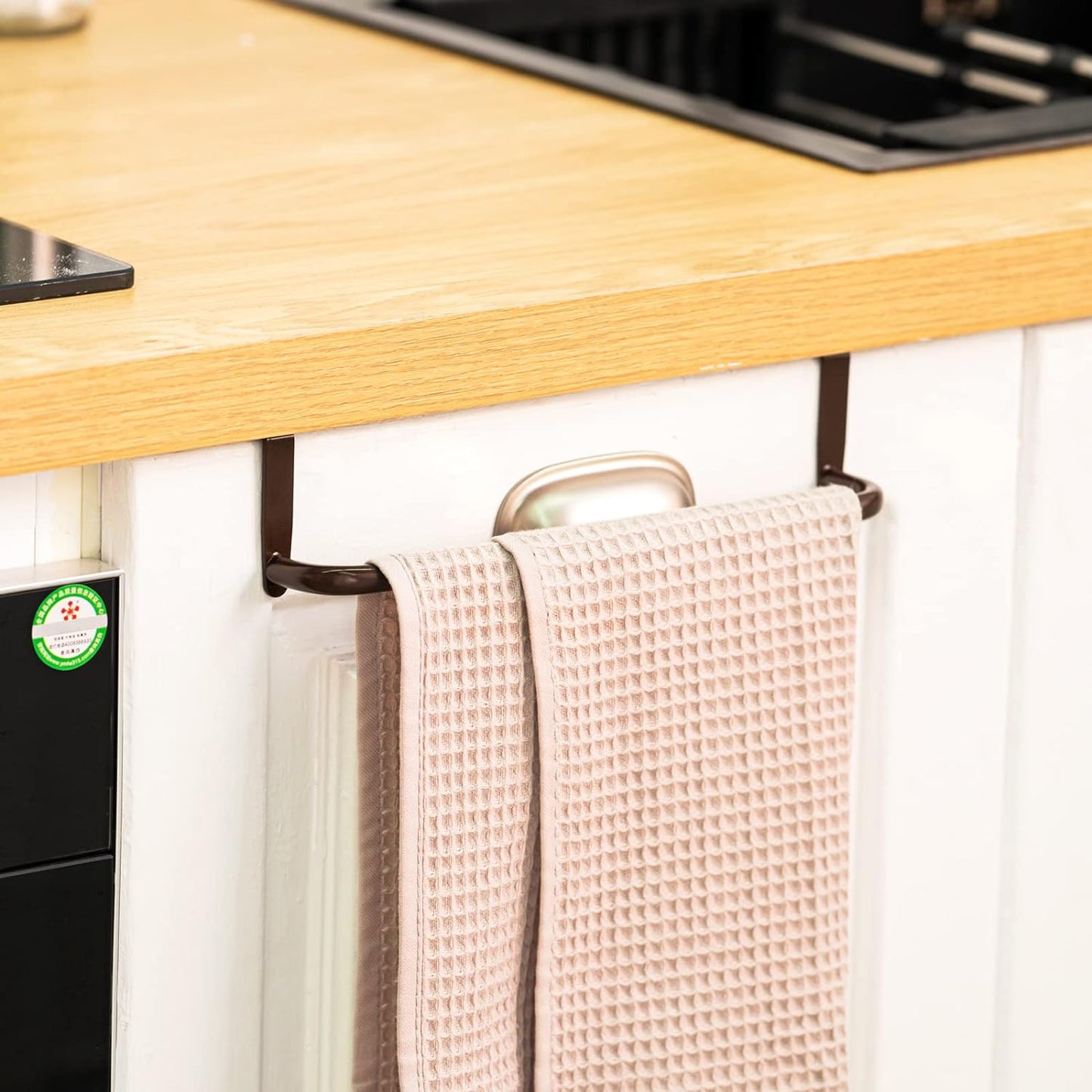 2 Pieces Metal Towel Bar Kitchen Cabinet Steel Towel Rack Bar for Hanging on Inside or Outside of Doors, Home Kitchen Bathroom(Brown)