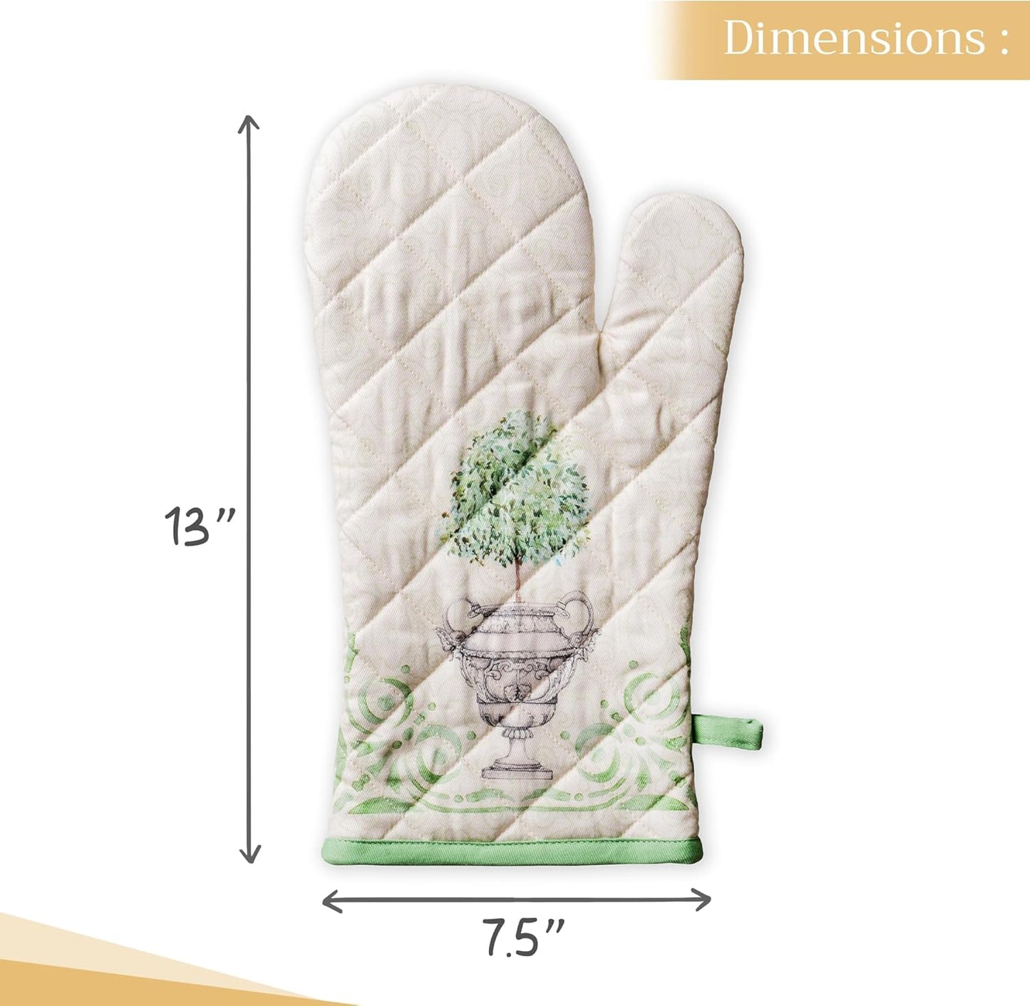 Maison d' Hermine Oven Gloves 100% Cotton Oven Mitt 7" x 13" with Loop Heat Resistant, BBQ, Cooking Gloves, Baking, Grilling, Kitchen, Handling Hot Pans Spring/Summer (Pack of 1, Jardin Du Roy)