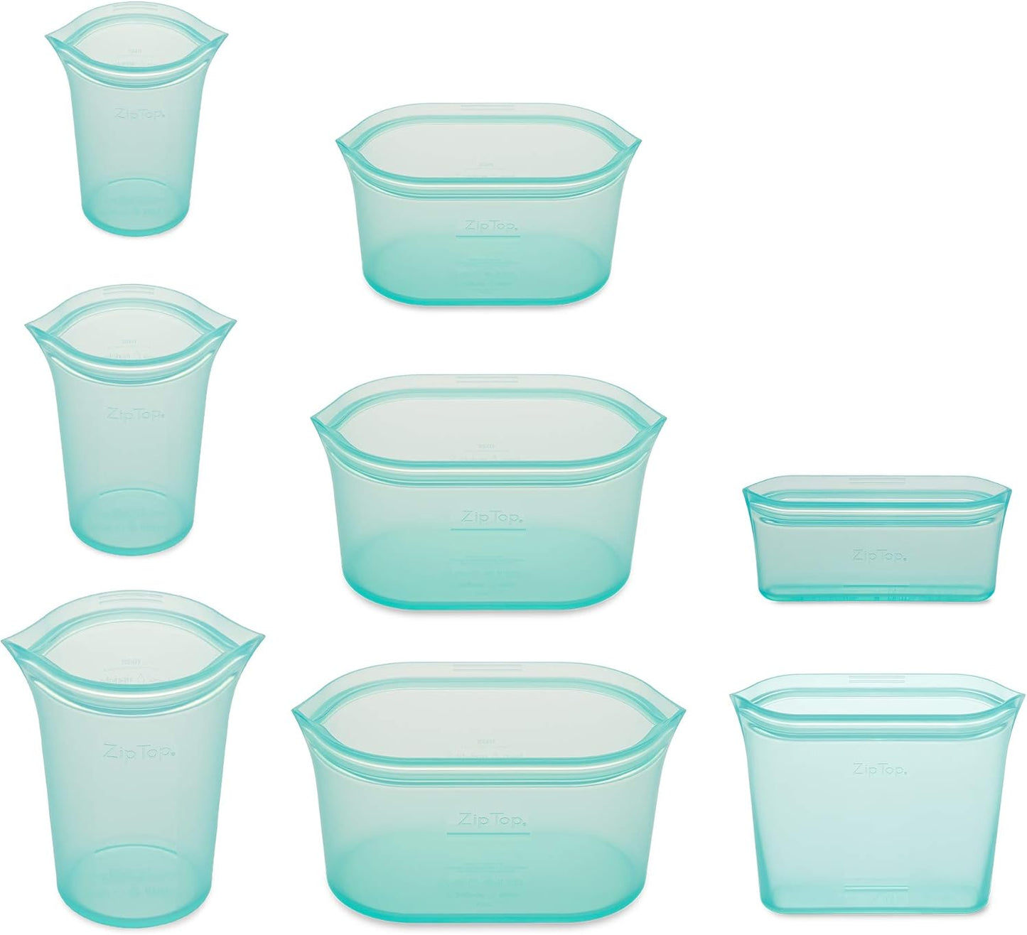 Zip Top Reusable Food Storage Bags | Full Set of 8 [Teal] | Silicone Meal Prep Container | Microwave, Dishwasher and Freezer Safe | Made in the USA