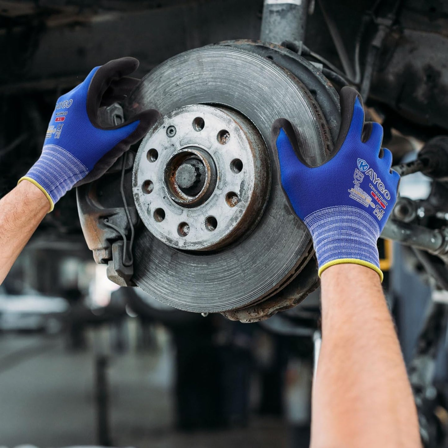 KAYGO Safety Work Gloves MicroFoam Nitrile Coated-12 Pairs, KG18NB,Seamless Knit Nylon Glove with Black Micro-Foam Nitrile Grip,Ideal for General Purpose,Automotive,Home Improvement,S