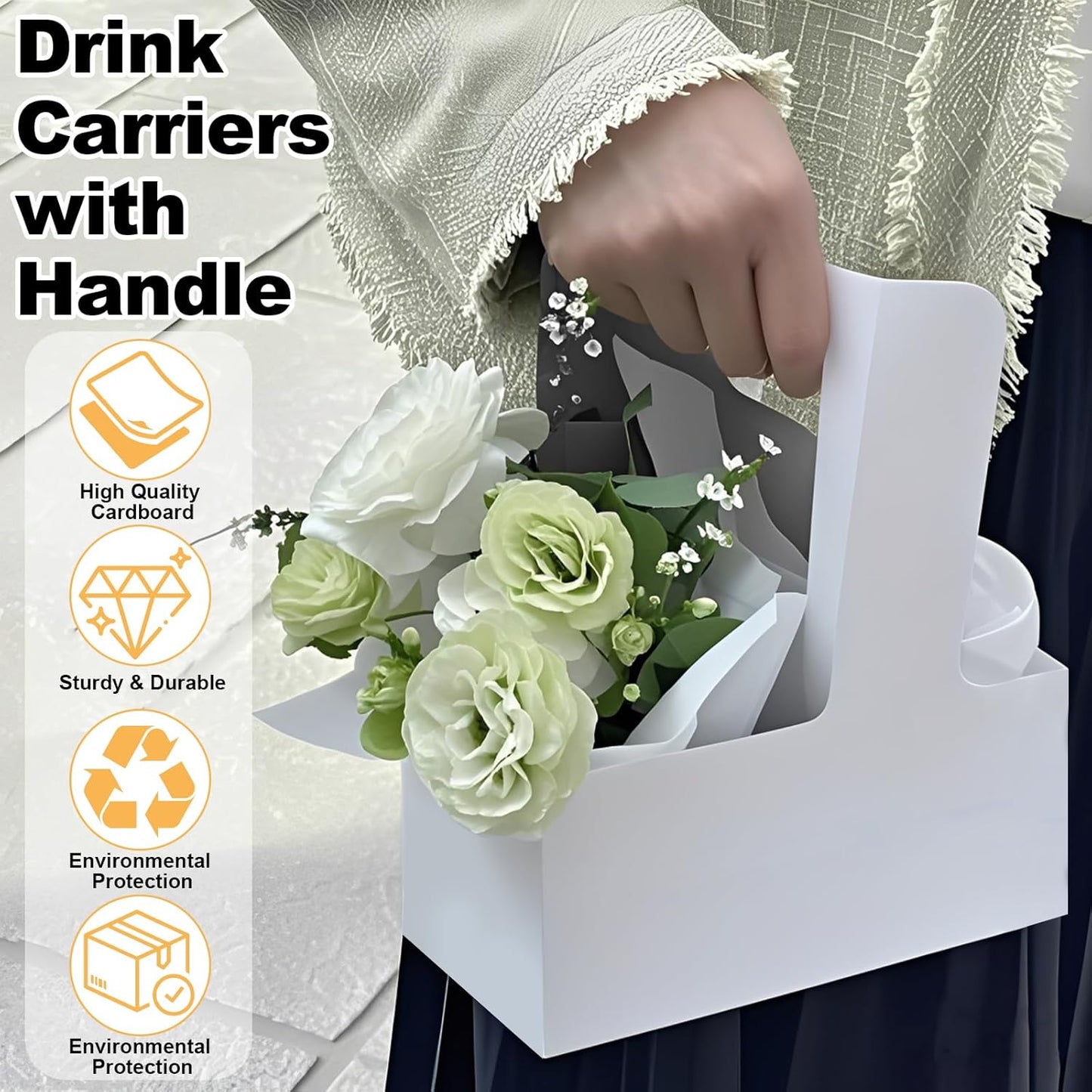 50 Pack 2 Cup Drink Carrier with Handles, Kraft Paperboard Cup Holder, Disposable Cup Carrier Coffee Cup Holder for Hot and Cold Drink Holder Takeout Restaurant Food Delivery