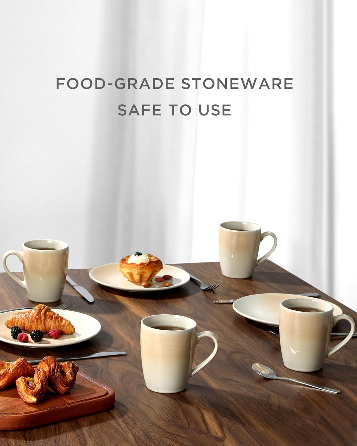 famiware Coffee Mugs Set,13 oz Mug Set of 4, Stoneware Cups for Latte, Hot Tea, Mocha, Cocoa, Cappuccino, Microwave and Dishwasher Safe, Glacier Series, Honey Beige