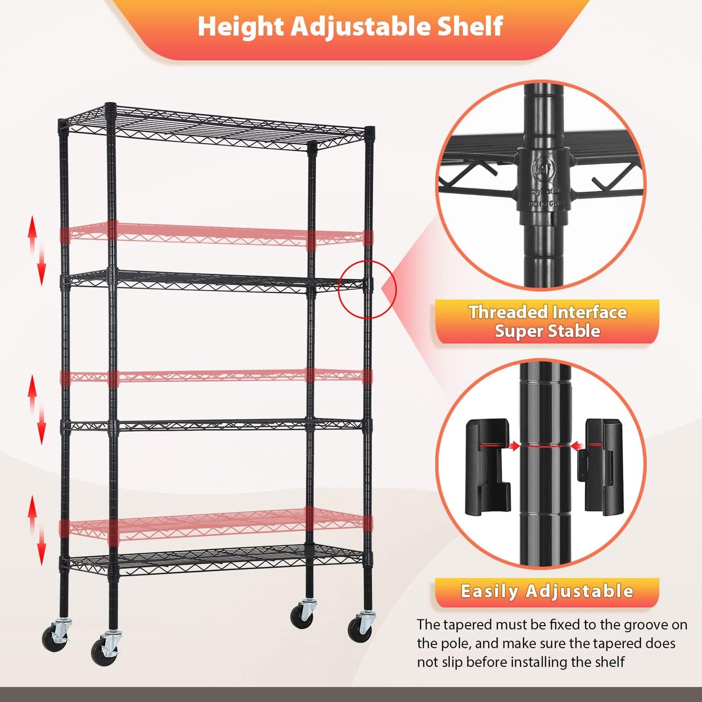 FDW Wire Shelving Storage Shelves 4-Shelf Adjustable NSF Wire Shelf Heavy Duty Storage Shelving Unit on 3” Wheel Casters Commercial Metal Rack 36L x 14W x 62H,Black