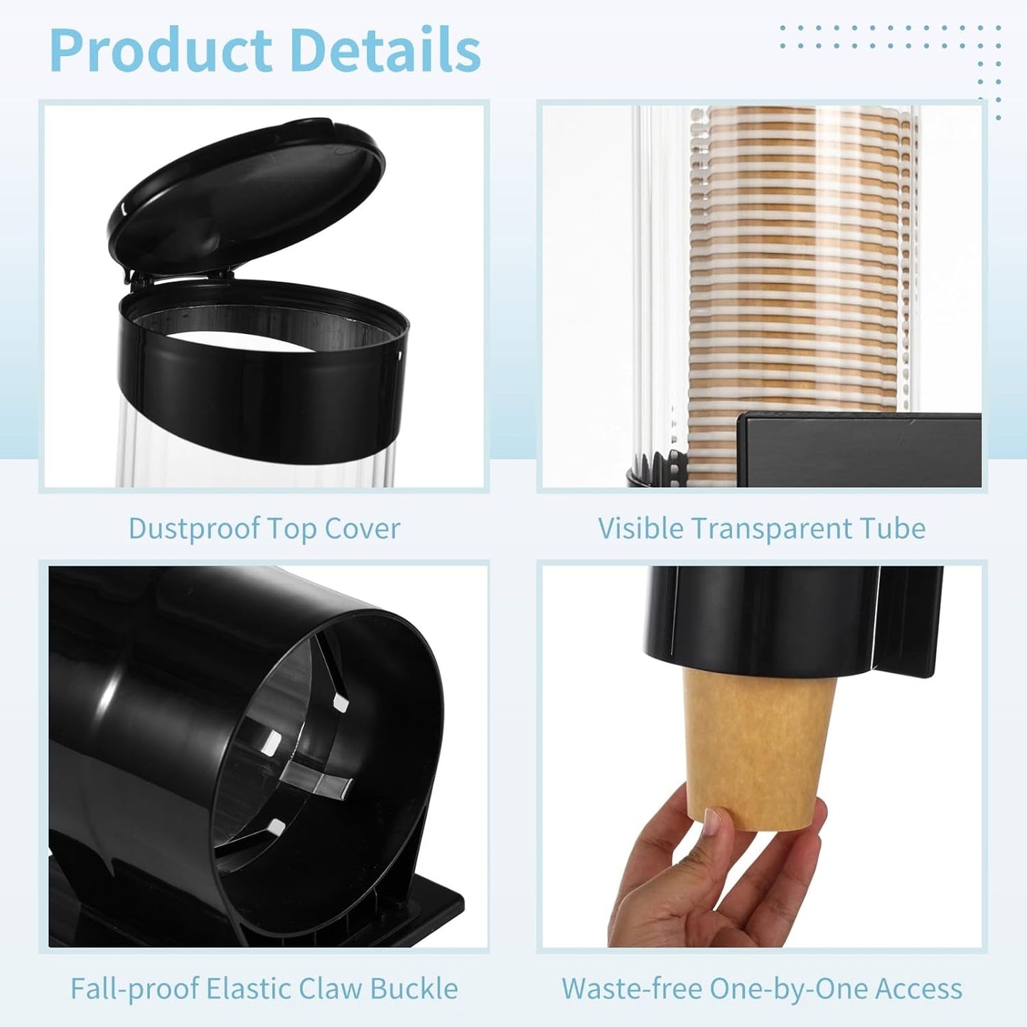 Disposable Paper Cup Dispenser,Water Cooler Pull Type Cup Holder Fits 7oz-12oz Cups,Wall-Mounted Cup Organizer for Water Coolers, Pull-Type Paper Cup Holder with Adhesive and Screws