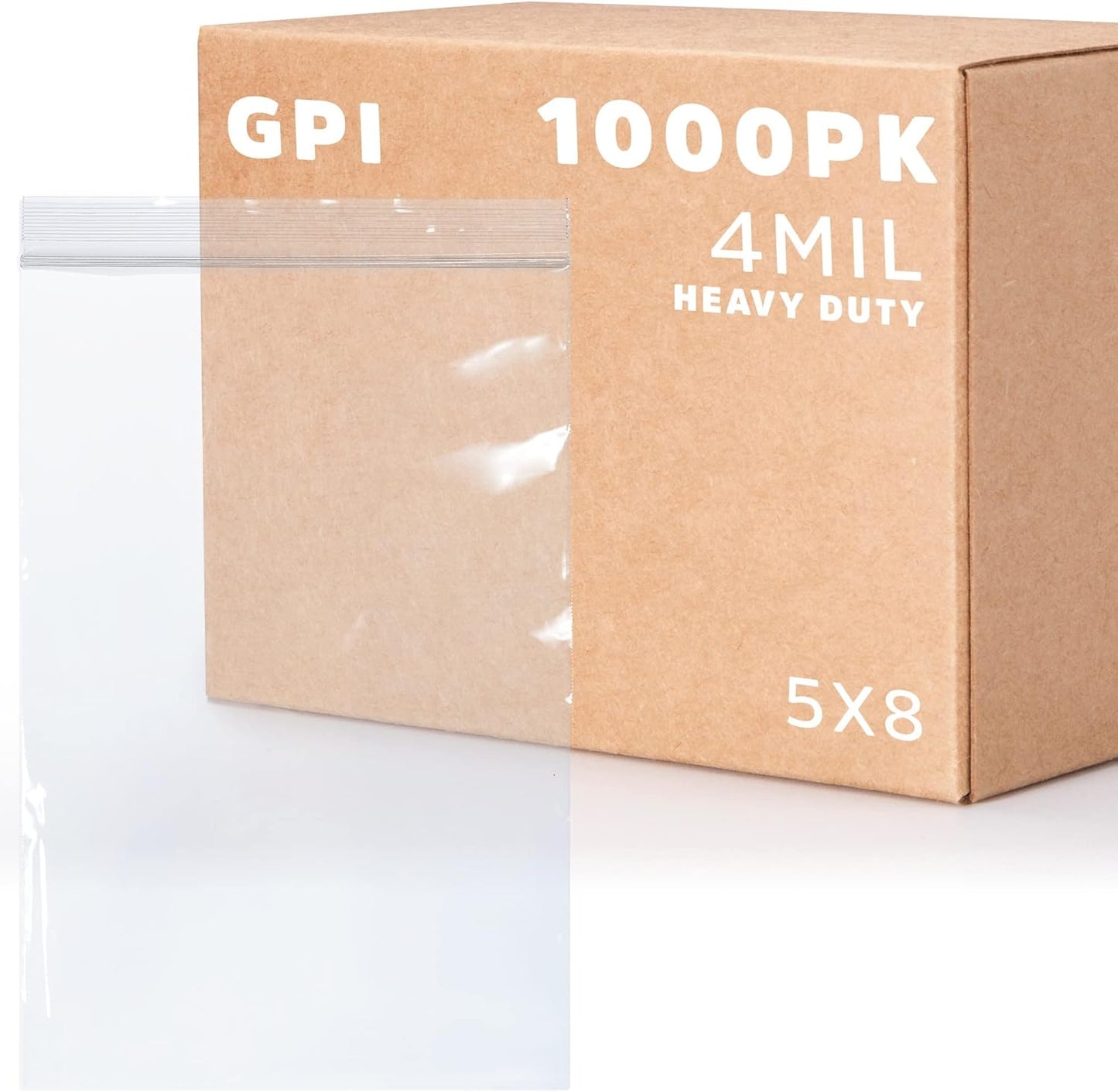CLEAR PLASTIC RECLOSABLE ZIP BAGS - Bulk GPI Case Of 1000 5" x 8" 4mil Thick Heavy Duty strong & Durable Poly Baggies With Resealable Zipper Lock For Travel, Storage, Packaging & Shipping.