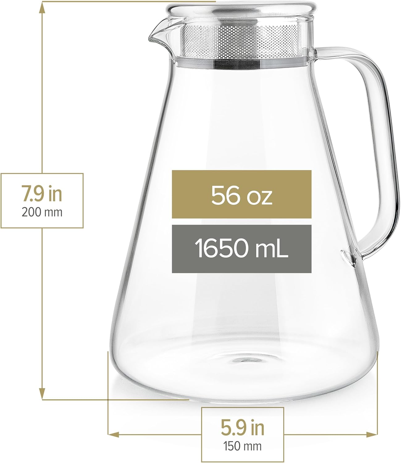 Teabloom One-Touch Tea Maker, 2-in-1 Teapot and Kettle with Stainless Steel Filter Lid for Loose Tea – Stain-free Borosilicate Glass Teapot (56 Oz) – Tea Connoisseur's Choice