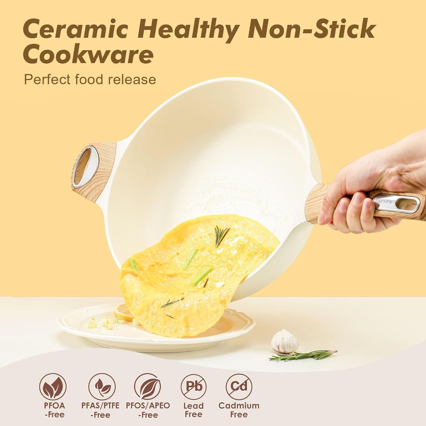 SENSARTE Ceramic Nonstick Frying Pan Skillet with Lid, 10.5 Inch Deep Frying Pan, 3.8 Qt Saute Pan, Induction Pan, Healthy Non Toxic Cooking Pan with Helper Handle, PFOA PFAS PTFE Free