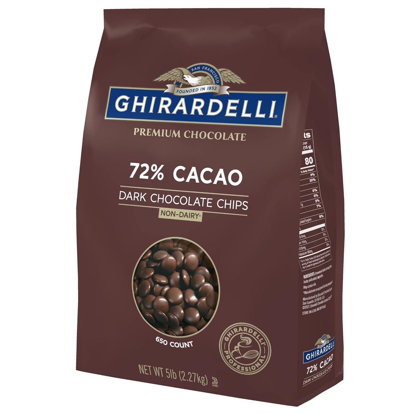 Ghirardelli Chocolate Company 72% Cacao Dark Chocolate Chips, 5lb. Bag (Pack of 2)
