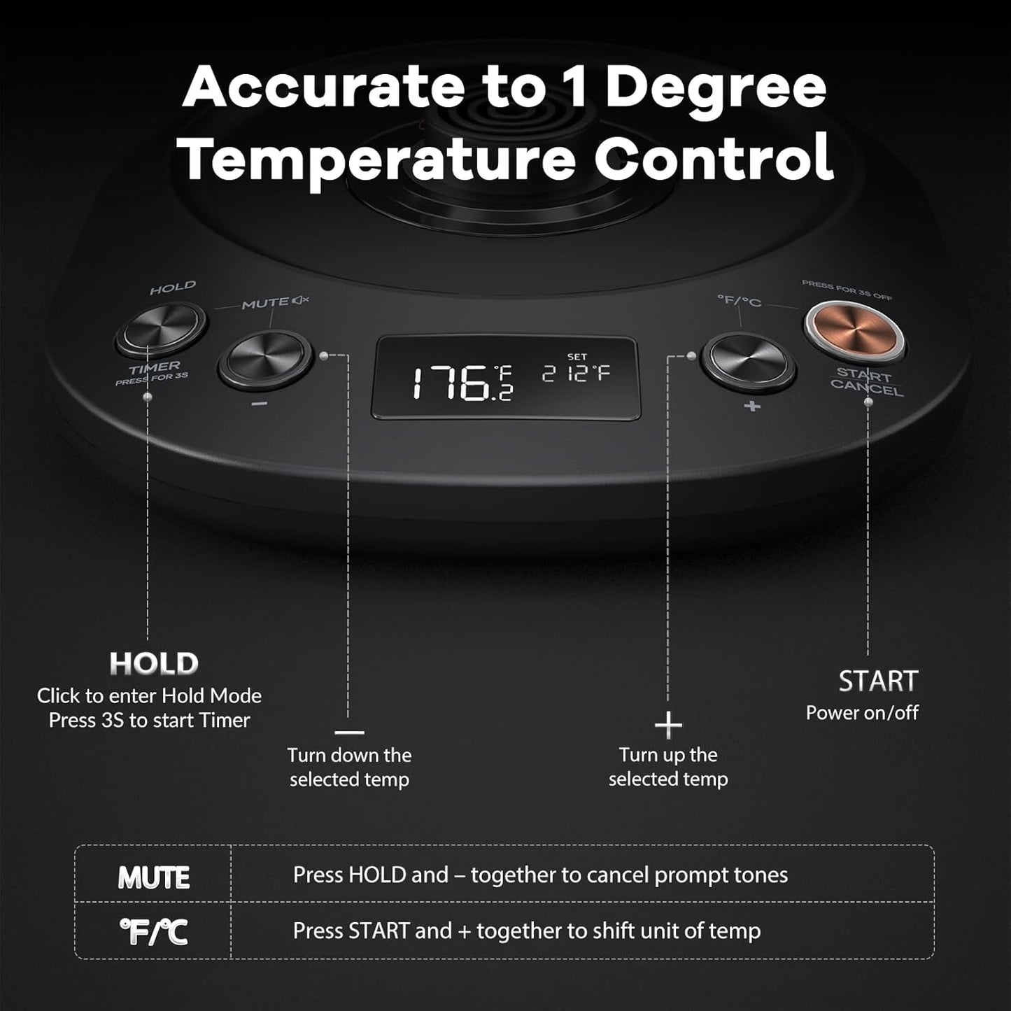 Mecity Electric Kettle Gooseneck Pour Over Kettle ±1℉ Temperature Control Quick Heating Water Boiler for Coffee & Tea & Formula Auto Shut Off Tea Kettle 1200 Watt, 0.8L, Matt Black, Barista Edition