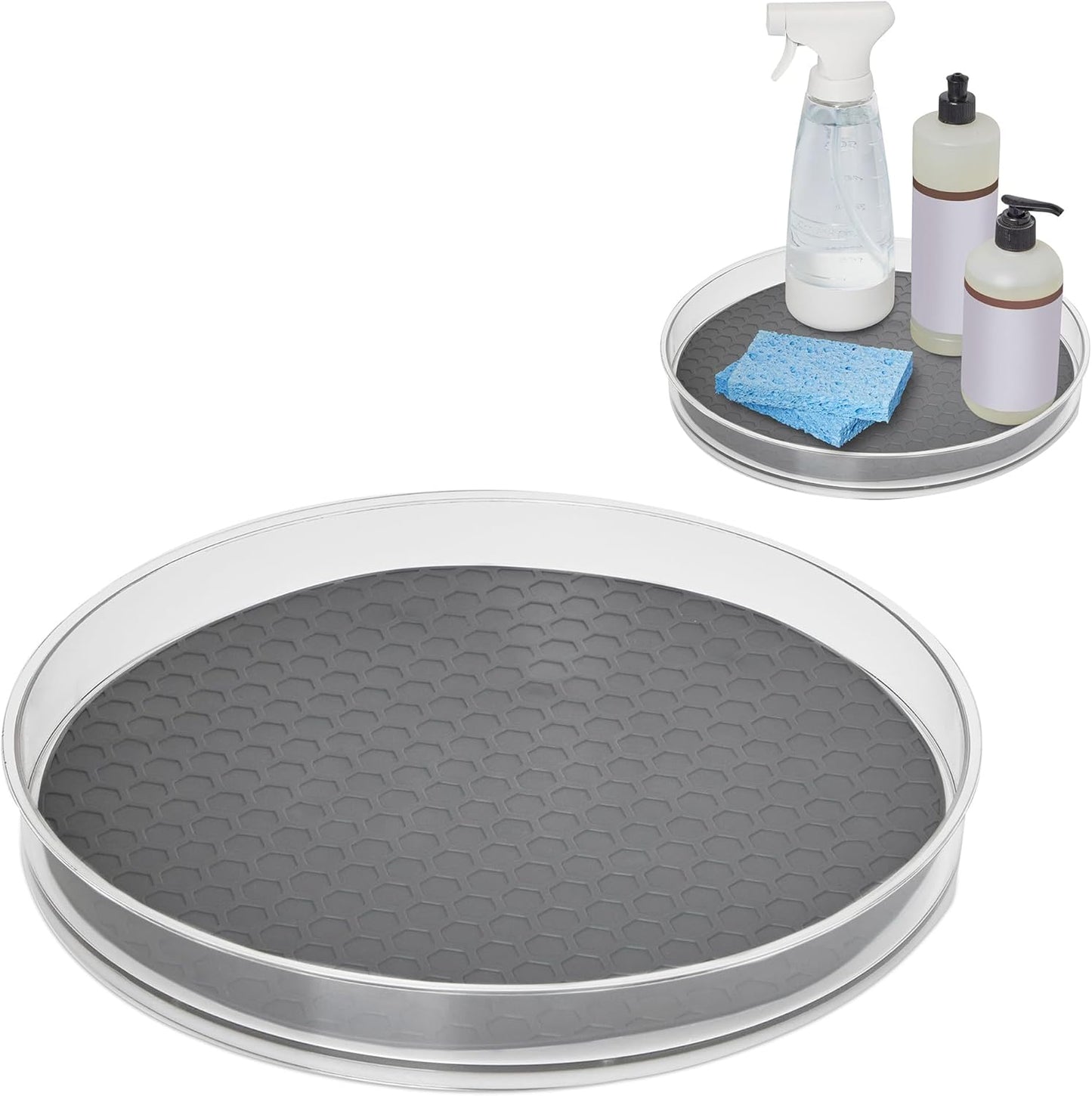 Spectrum XL Lazy Susan Organizer 12.25 in for Large Cabinet Fridge Pantry Table Shelf Bath Kitchen Organization, Charcoal Gray Extra Large Rotating Turntable Storage for Condiments Spice Bottles