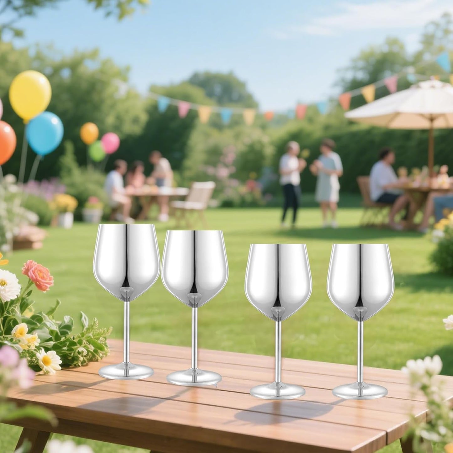 Stainless Steel Wine Glasses Set of 4 Unbreakable Wine Glass 18 oz Unique Metal Wine Goblets for Outdoor, Travel, Camping, Pool, Ideal Gift for Wine Lovers (Mirror-Silver)
