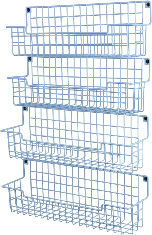 Spice Rack Wall Mount, Wall Spice Organizer for Kitchen Cabinet Door, Pack of 4 Hanging Spice Rack for Wall Saving Kitchen Space, Light Blue