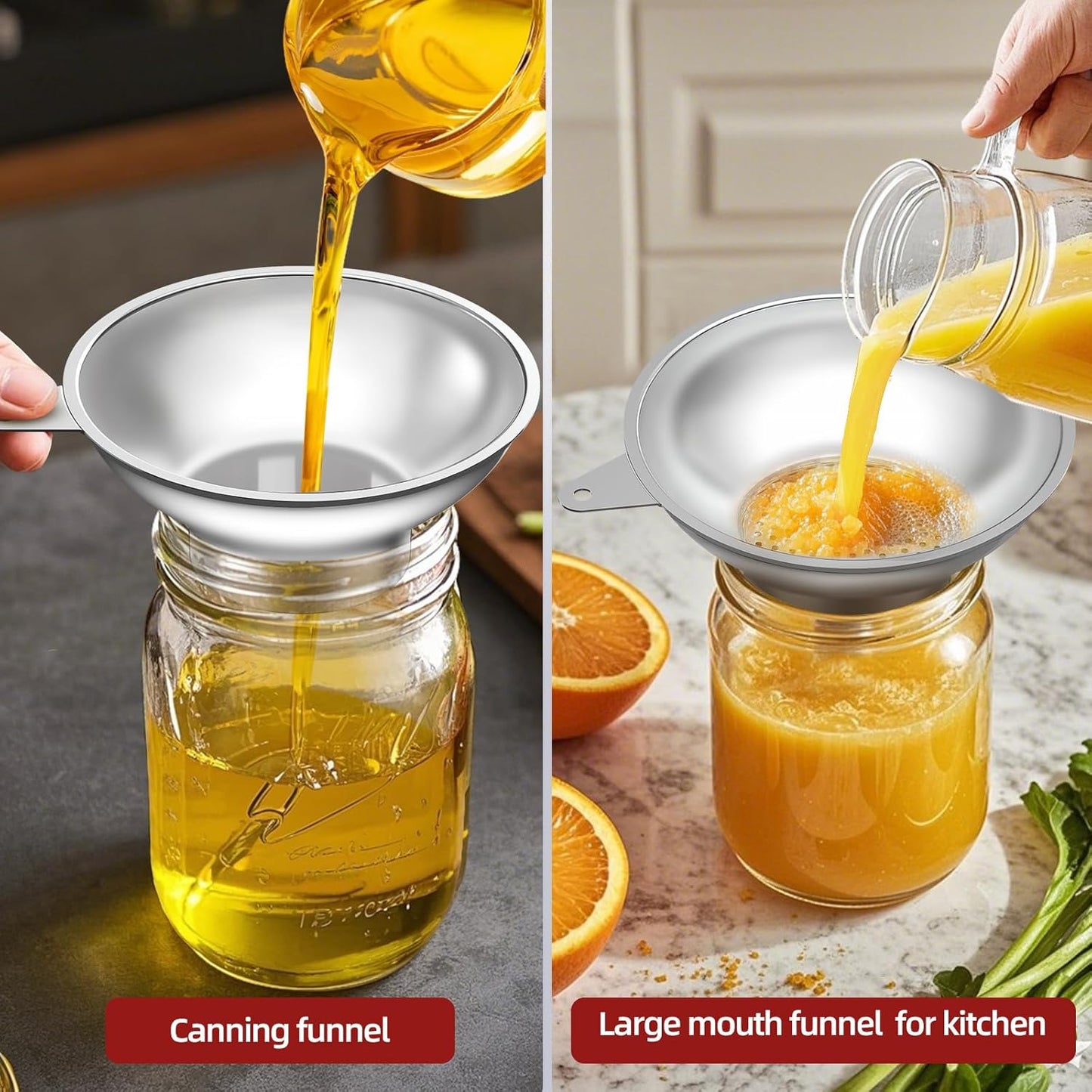 Stainless Steel Metal Canning Funnel with Removable Strainer, for Jams, Pickles and Home Preserving, Dishwasher Safe Kitchen Tool (2.26 Inch Standard Bore for Standard Mouth Mason Jars).