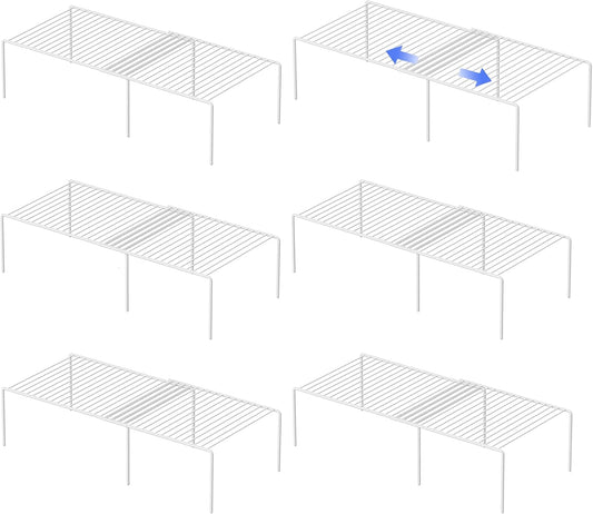 Redrubbit Cabinet Storage Shelf Rack, Expandable Metal Rustproof Kitchen Counter and Cabinet Shelf, Storage Rack Organizer Space Saver for Kitchen, Fridge, Cabinet, Bathroom, White, Set of 6