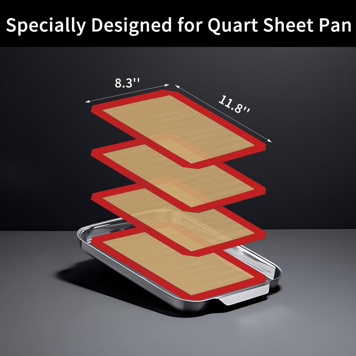 Small Silicone Baking Mats, Set of 4,11-4/5x8-1/4 Inch Quarter Sheet Size, Non Stick, BPA Free, 1/4 Baking Sheet Pan Liner for Cookies, Macaron, Bread, Pastry, Toaster (Red)