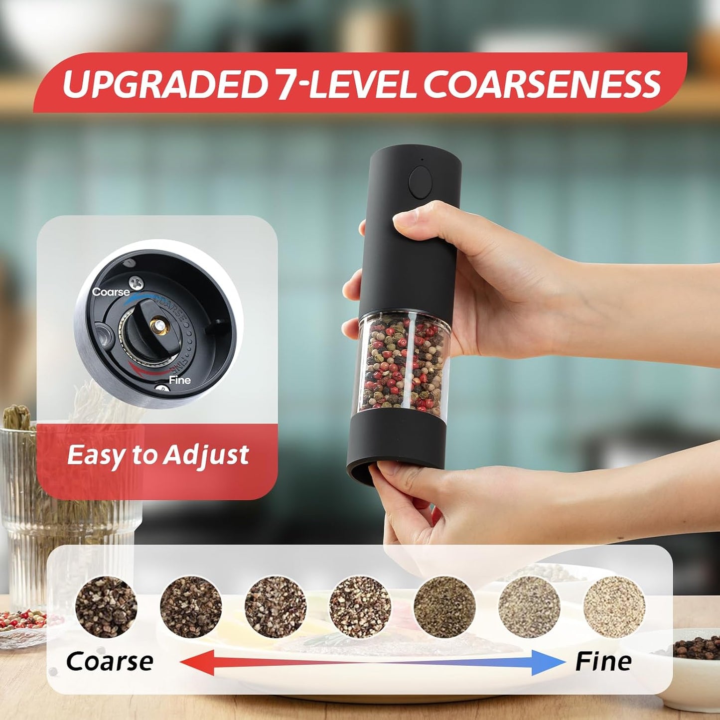 Electric Salt & Pepper Grinder Set (2 Pack) – USB Rechargeable, Adjustable Coarseness, One-Handed Operation with LED Light – Automatic Spice Mill Shaker for Kitchen, Dining, or Camping