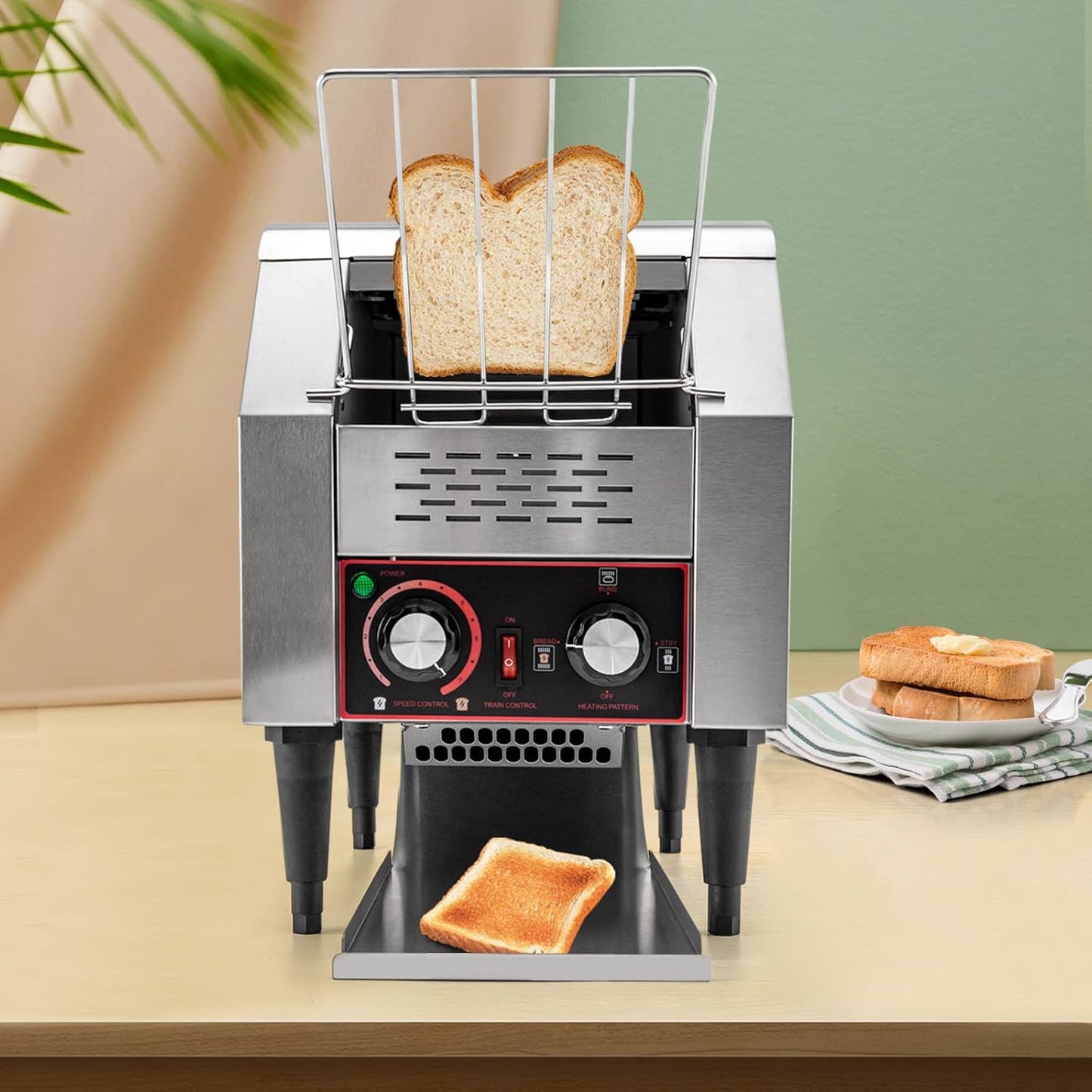Commercial Conveyor Toaster 150 Slices/Hour Stainless Steel Conveyor Toaster 1300W Electric Toasters Oven Heavy Duty Countertop Restaurant Toaster for Cafes Bun Bagel Bread