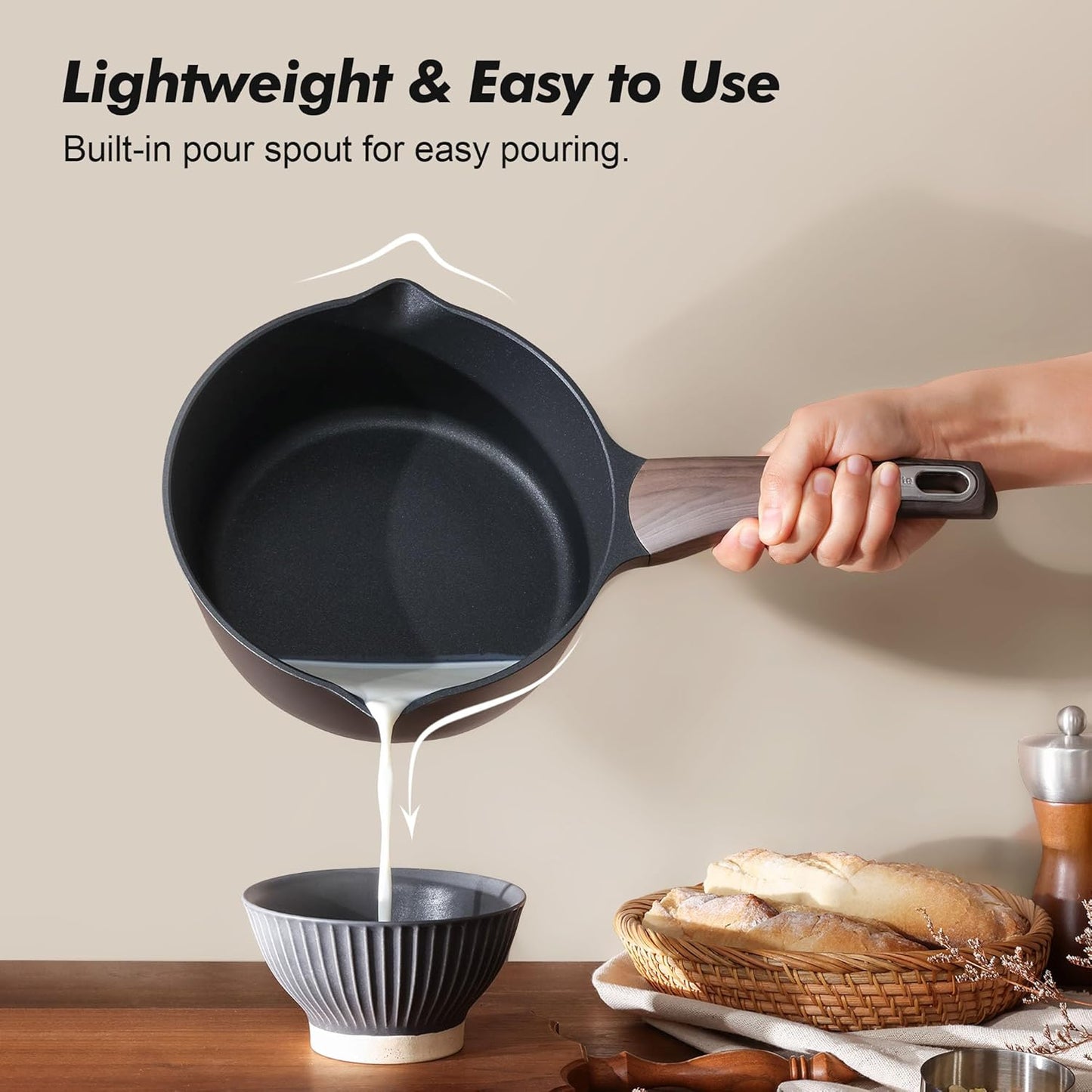 SENSARTE Nonstick Sauce Pan with Lid, 2.5 Quart Saucepan with Double Spout, Multipurpose Large Cooking Pot, Non toxic Kitchen Sauce Pot, Non stick Saucier Pan, Induction Comptable, PFOA Free