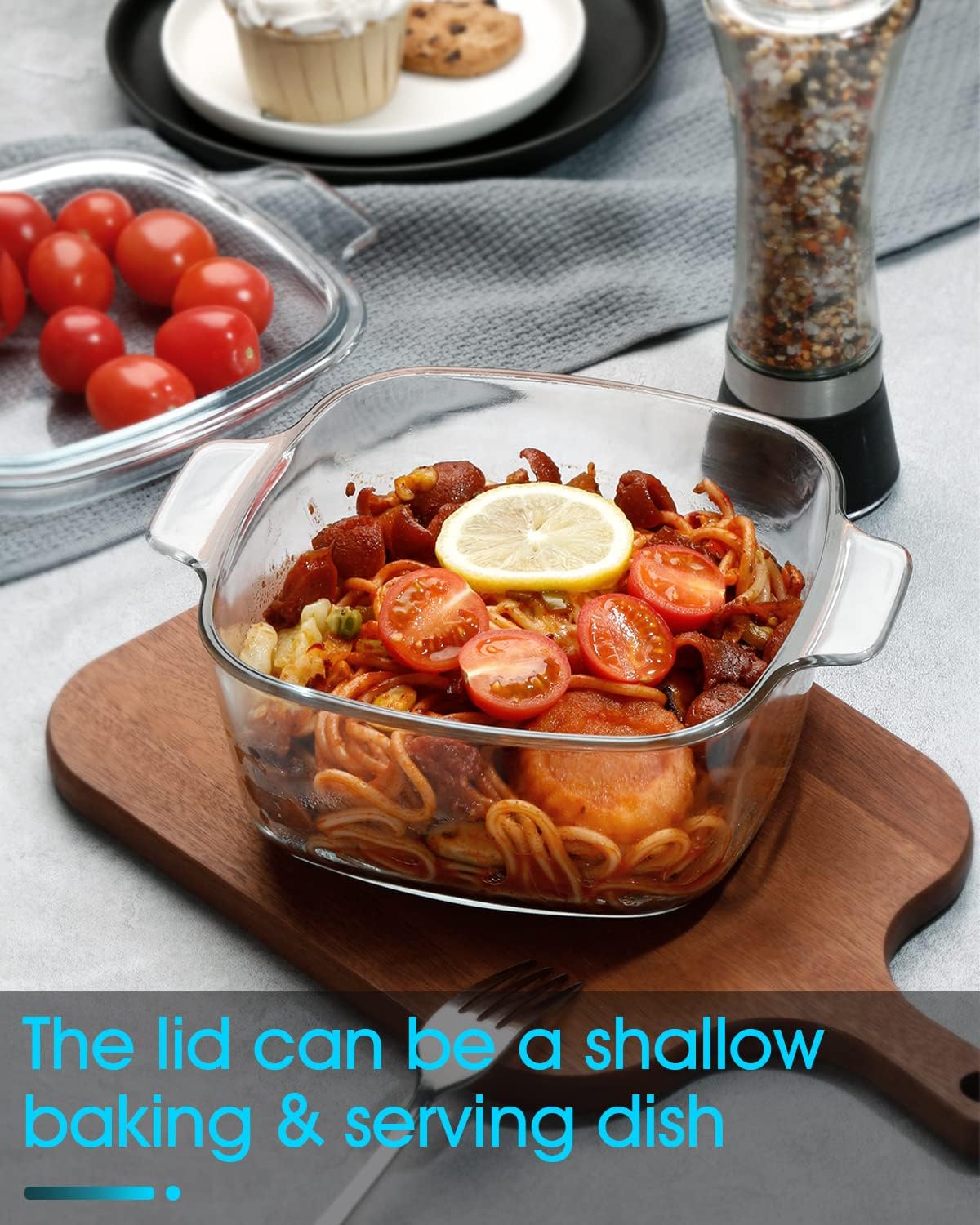 NUTRIUPS 1.5L Glass Casserole Dish with Lid Square Casserole Dish Glass Oven Bakeware Microwave Safe Dish with Lid