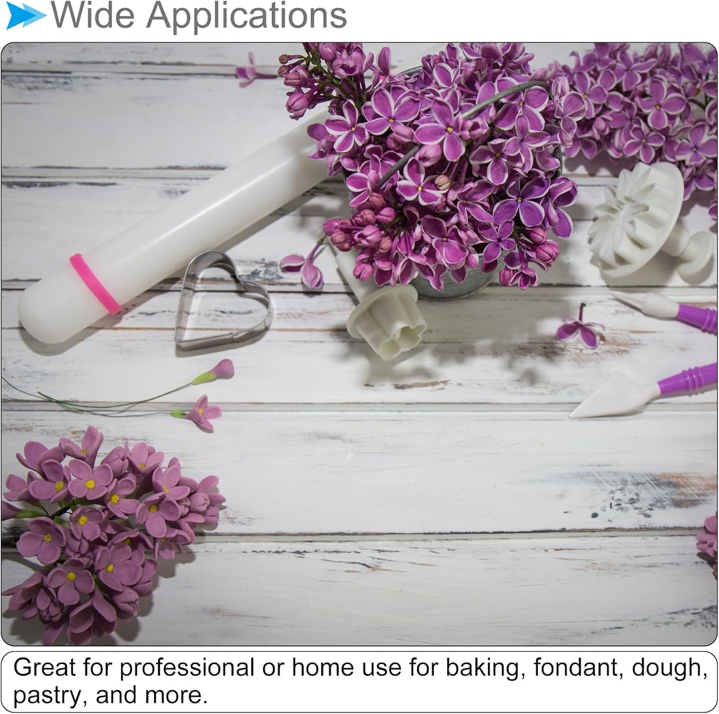 Fondant Rolling Pin, 13" Length, PP Plastic Non-Stick Guide Rings Fondant Roller Dough Roller - (Applications: for Baking Fondant DIY)