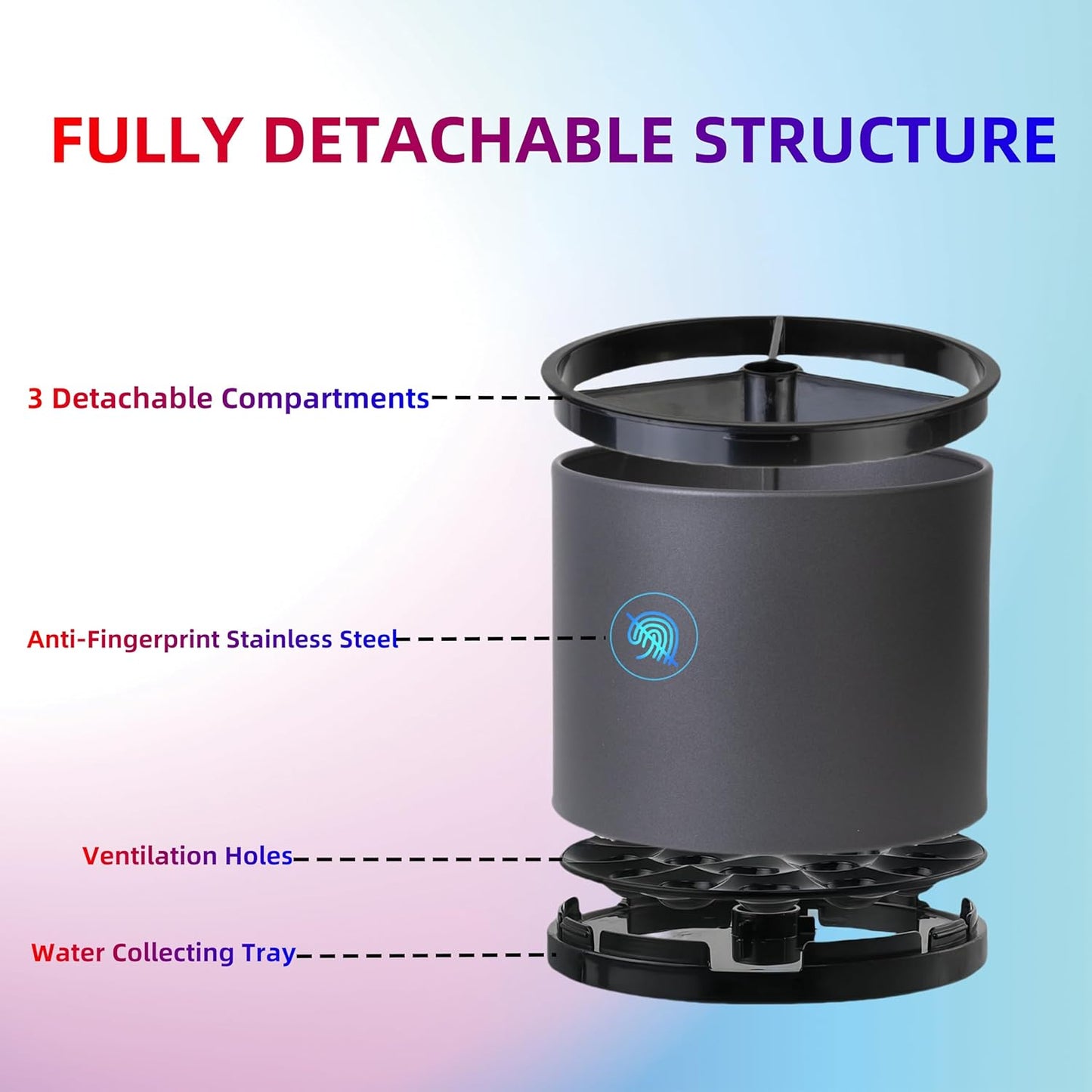 Kitchen Utensil Holder Silverware Organizer 360°Rotating For Counter Organizer Stainless Steel Storage Silverware Caddy 3 Compartment Flatware Spoon Spatula Tool Cutlery Container（Grey）