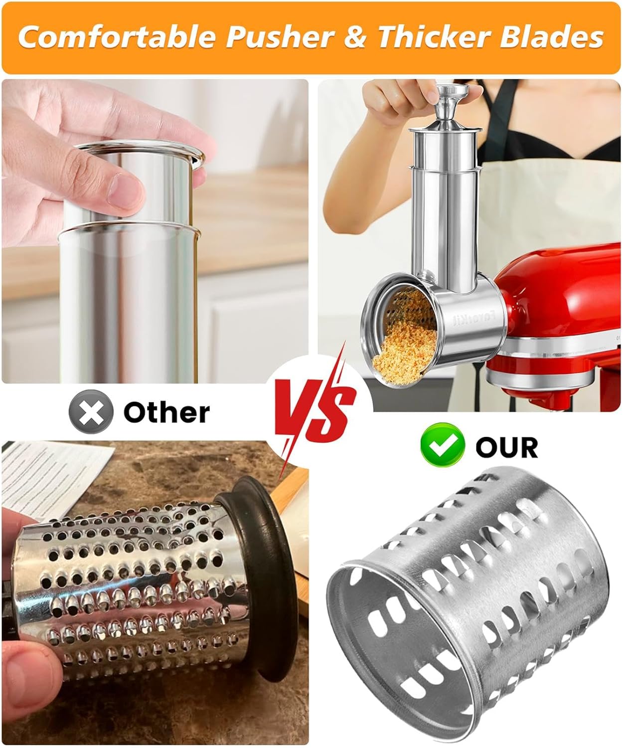 Stainless Steel Salad Maker Attachment for KitchenAid Mixers, Large Slicer Shredder & Cheese Grater Accessories with 4 Blades,Dishwasher Safe