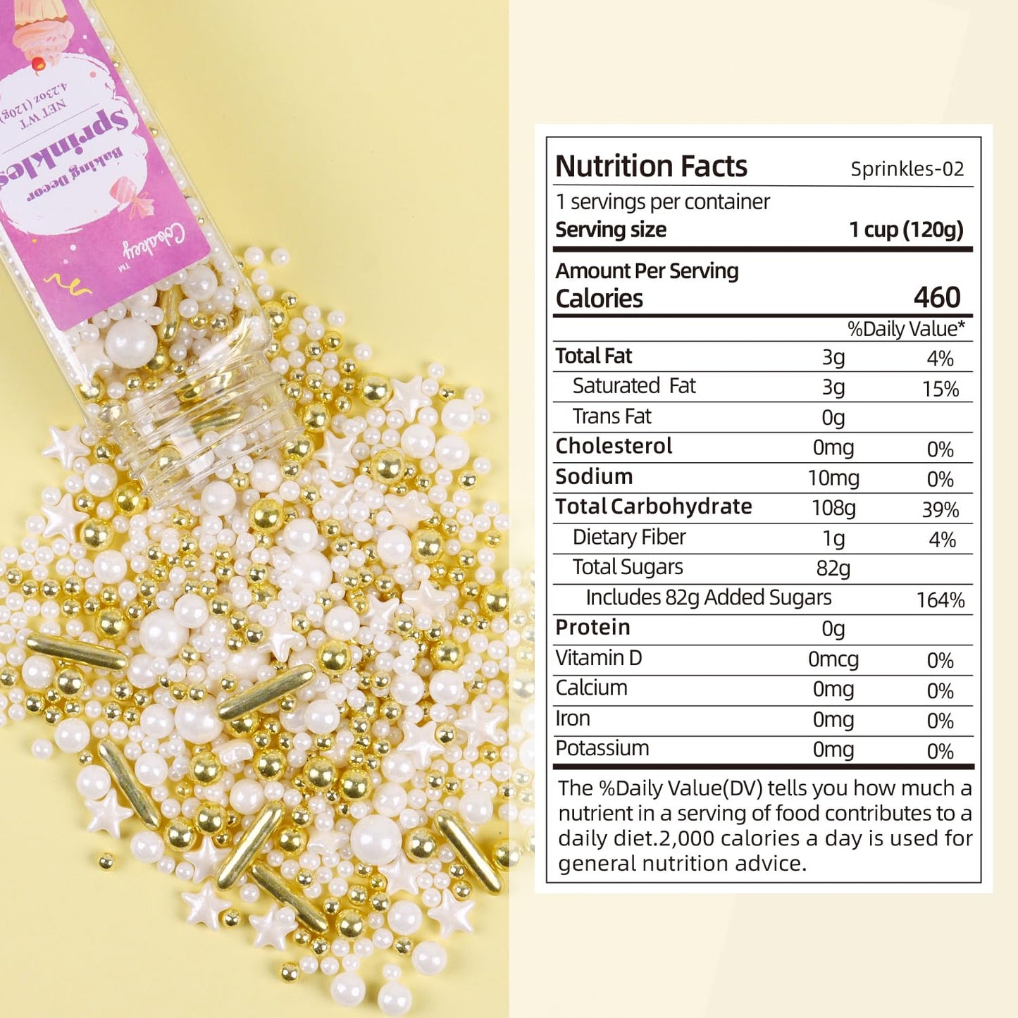 White Deluxe Gold Sprinkles for Cake Decorating 4.23ounce - Sugar Mix Contains Star & Pearl Sprinkles for Cupcake Toppers, Ice Cream, Candy, Cookie Decorations - Holiday Party Supplies