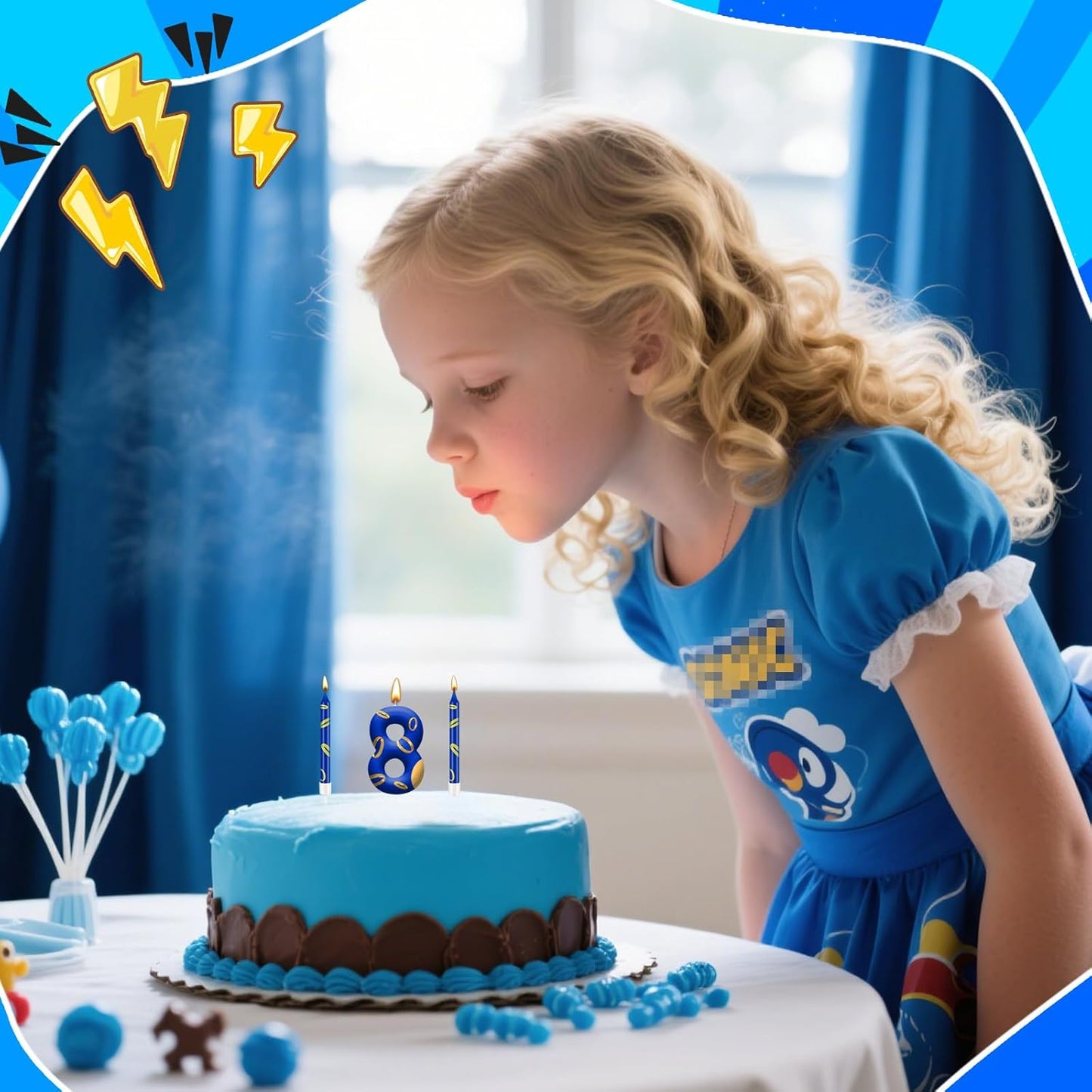13PCS Birthday Cake Candles Set - Blue and Golden Ring Number Candles with Vibrant Designs for Boys & Girls, Theme Birthday Party Decorations, Cake Toppers for Theme Parties(Number 8)