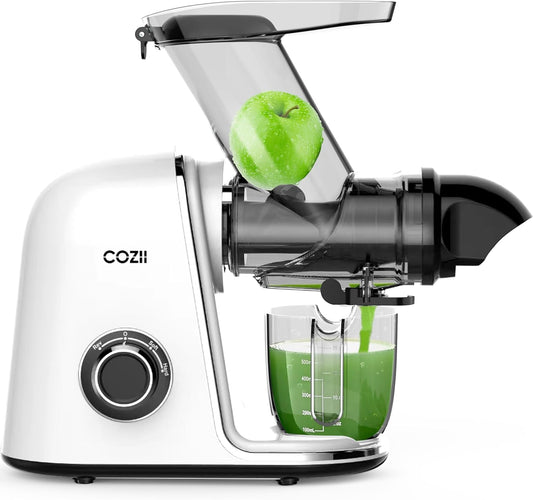 COZII Cold Press Juicer,Slow Masticating Juicer Extractor Soft/hard Mode,3.6 Inch Large Feeder For Vegetable and Fruit,Easy to Clean Juicer Machines Quiet Motor,Dishwasher Safe (White)