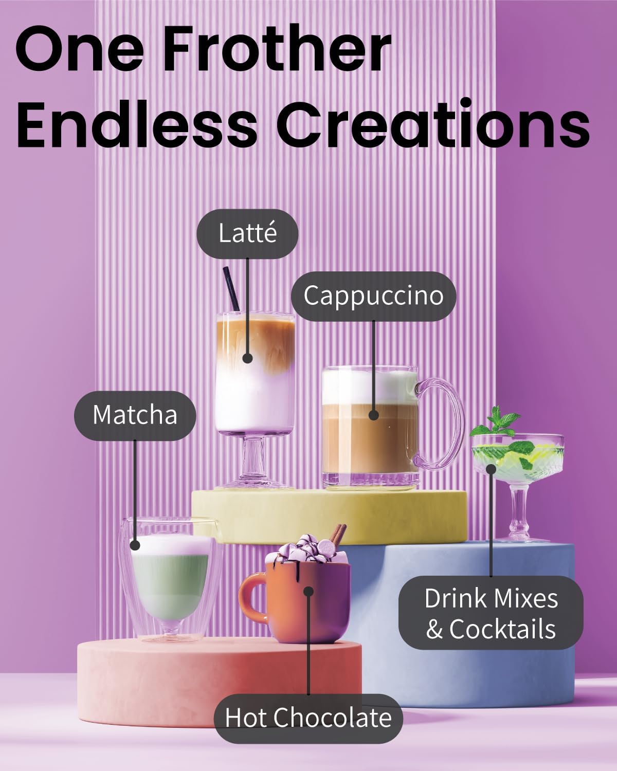 Elementi Powerful Frother Wand – Lightweight Milk Frother & Drink Mixer Handheld, Matcha Whisk for Dreamy Lattes, Powerful Coffee Mixer Wand & Blender Stirrer - Make Creamy Cappuccinos (Electric Blue)