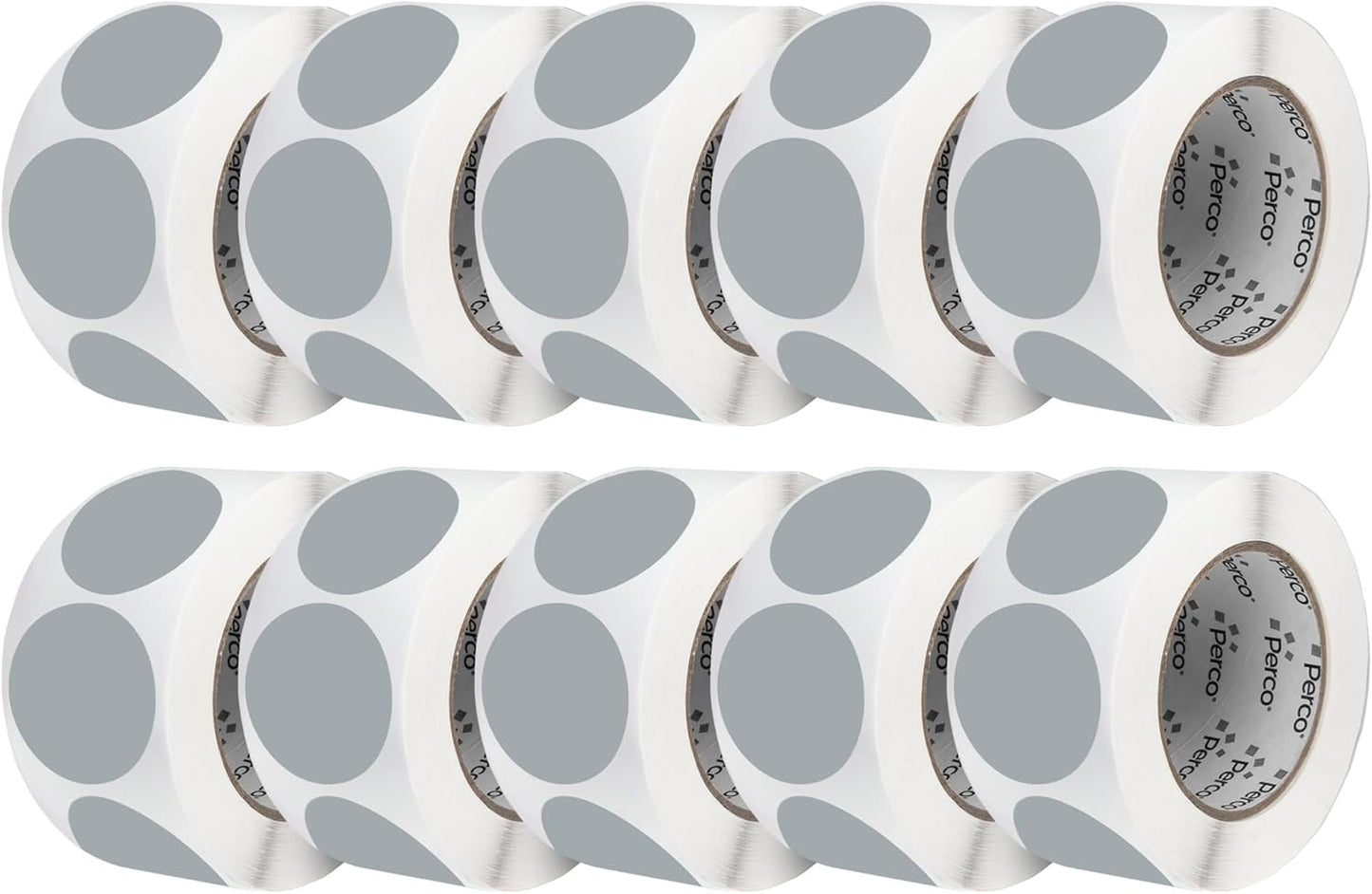 Perco Grey 3-Inch Perforated Circle Dot Sticker Labels — 10 Rolls, 5,000 Round Stickers — with Permanent Adhesive for Moving Boxes, Sale Signage, Displays, Status Messaging—Made in USA