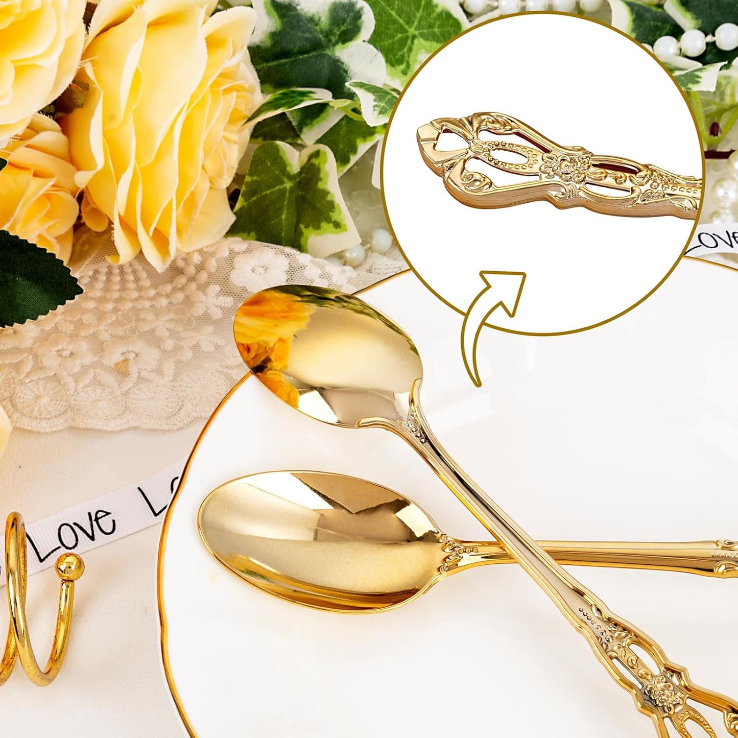 30PCS Gold Plastic Spoons - Gold Soup Spoons Disposable - 8.1 Inch Heavy Duty Plastic Silverware - Heavyweight Elegant Disposable Utensils for Catering, Parties, Dinners, Weddings