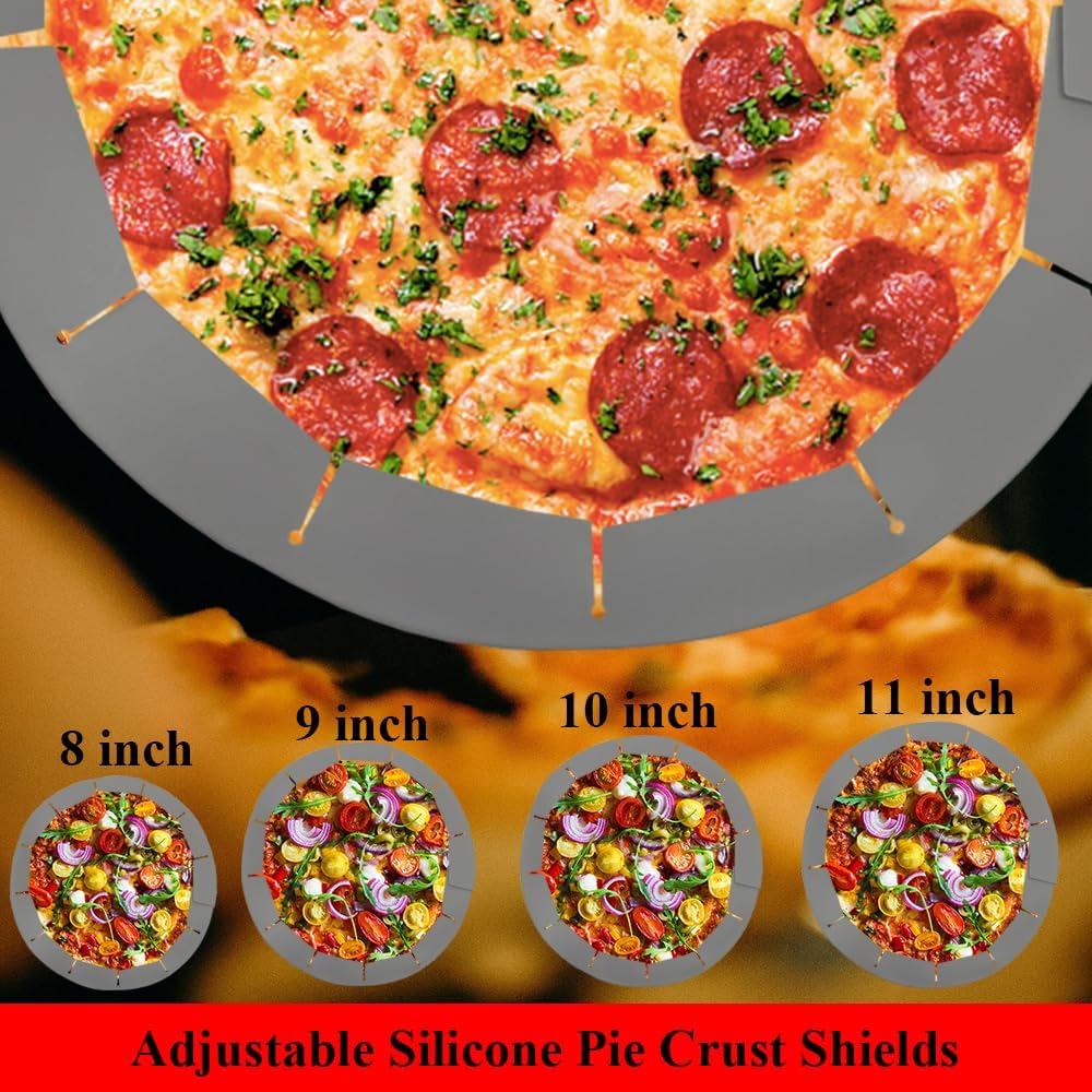 Adjustable Pie Crust Shields, Silicone Baking Protectors, Cover Ring Tools Fits 8-11.4 Inch Pies, Baking Pie Pizza Crust Shield Protector Cover for Edges ﻿ (Grey)