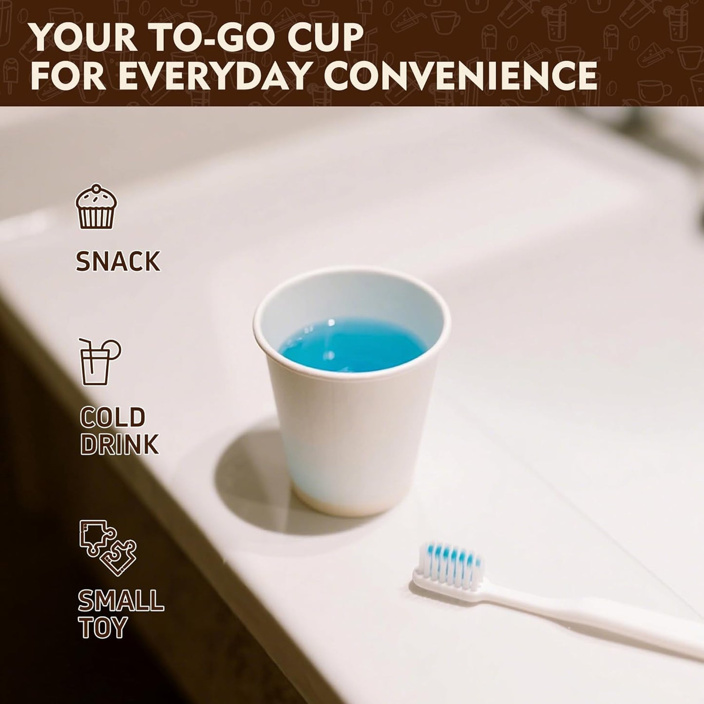 YEEHAW 3 oz 100 Pack Disposable Paper Coffee Bathroom Cups, Small White Mouthwash Cup for Bathroom