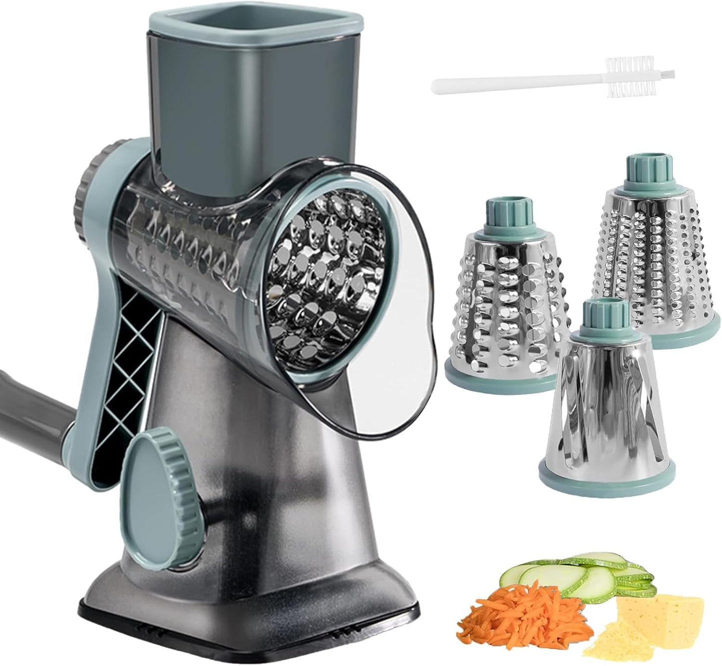 Rotary Cheese Grater, FOVXYVO Cheese Shredder with Strong Suction Base,Cheese Grater with Hand Crank for Kitchen for Cheese,Vegetables,Nuts,Chocolate,3 Changeable Blades