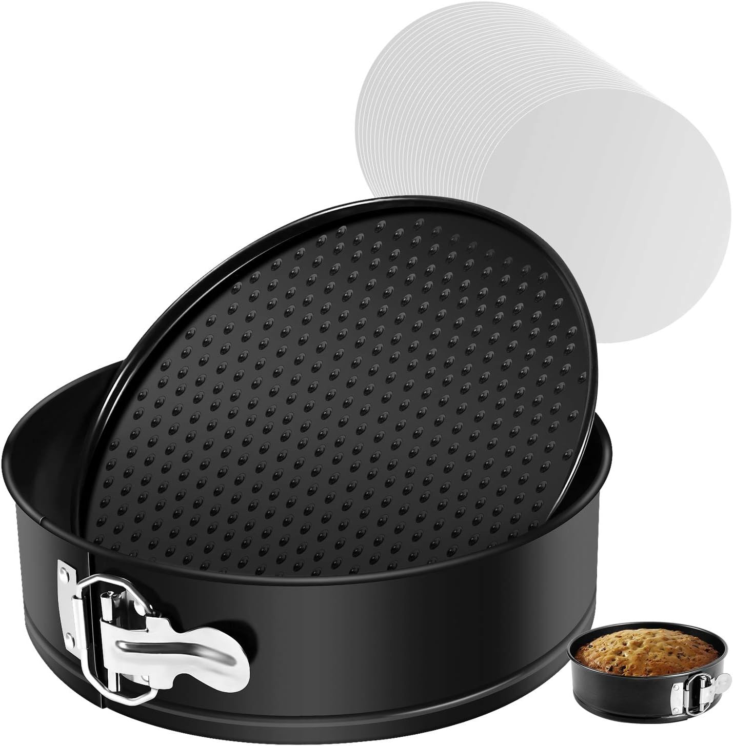 7 Inch Springform Pan Nonstick Cheesecake Pan with Removable Bottom/Leakproof - Round Cake Pan with 50 Pcs Parchment Paper Liners - Fits 6 Qt 8 Qt Pressure Cooker