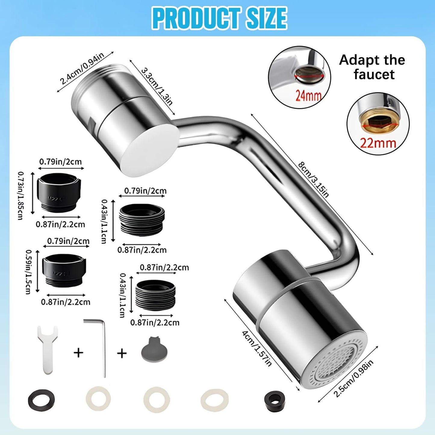 Universal Sink Faucet 1440° Rotatable Faucet Aerator Extension, U Shaped Faucet Extender for Toddlers 2 Modes Adjustable, Flexiflow 1080° Rotating Faucet Extender for Bathroom Sink/Kitchen(Silver)