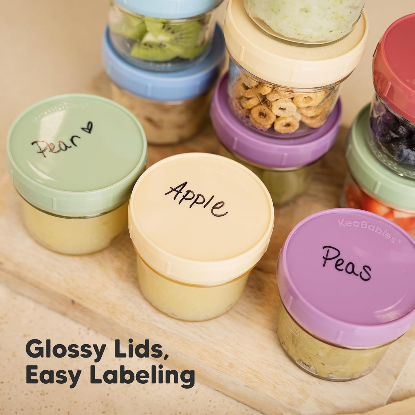 KeaBabies 6pk 4oz Glass Baby Food Containers with Lids - Leak-Proof, Microwavable Small Glass Jars, Baby Purees & Toddler Snack Storage Containers, BPA-Free, Dishwasher & Freezer Safe (Nord)