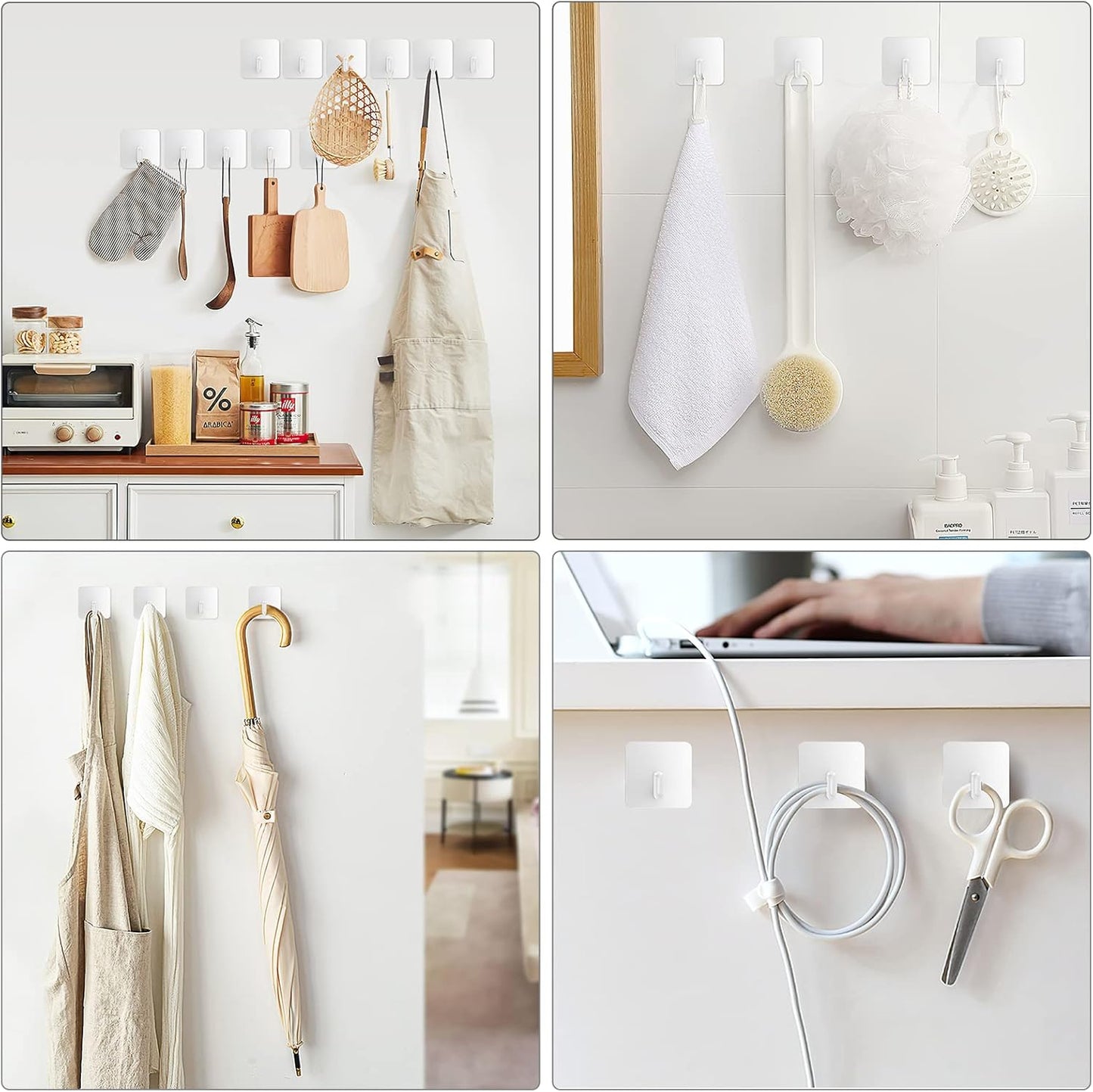 VIS'V Adhesive Hooks, Heavy Duty Shower Wall Stick on Hooks, Waterproof, White, 6 Pcs