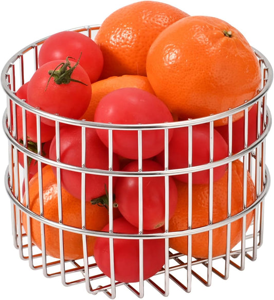 304 Stainless Steel Wire Mesh Fruit Basket Colander, 1.4L Countertop Storage Organizer for Fruits, Vegetables, Snacks.d 5.2x 3.94 in (Ø13cm,Circle)