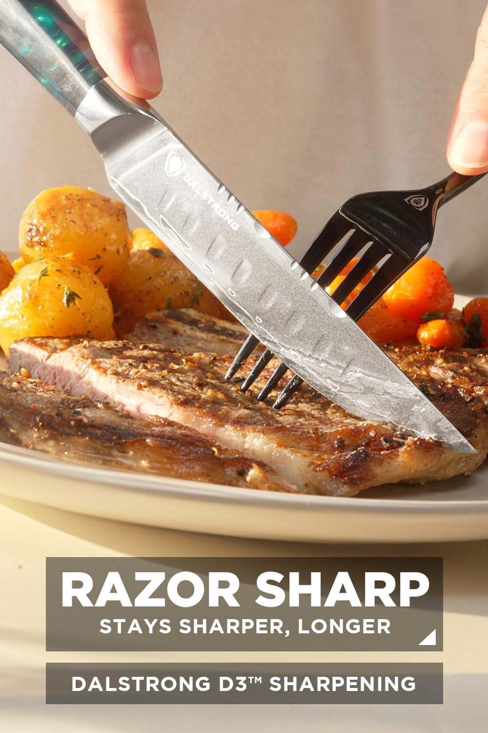 Dalstrong Steak Knives Block Set - 5 inch 4 Piece Set - Valhalla Series - Premium 9CR18MOV HC Steel - Celestial Resin & Wood Handle - Razor Sharp - Kitchen Cooking Chef's Knife - Leather Sheath