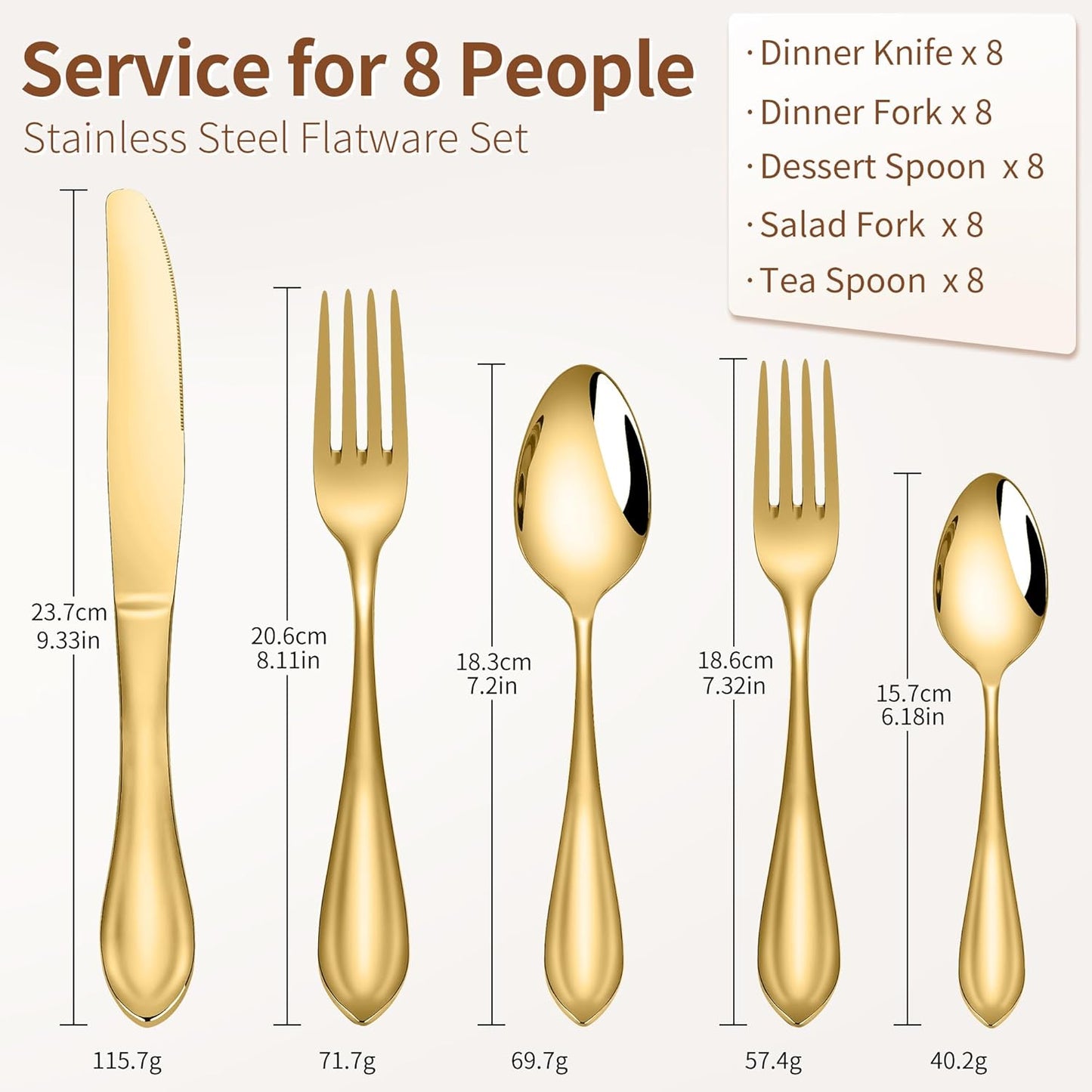 Gold Silverware Set for 8, 40-Pieces Heavy Duty Silverware, 18/10 Stainless Steel Flatware, Dishwasher Safe, Ideal for Gift