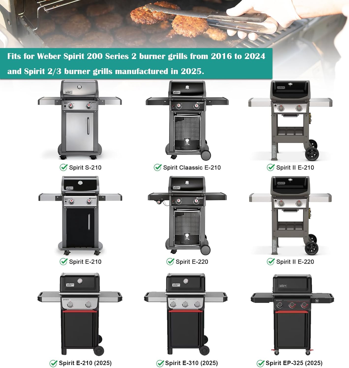 Full-Size Griddle Inserts for Weber Spirit 200 Series, Flat Top Grill Griddle for Weber GS4 Spirit I & II E-210 E-220 S-210 S-220 Gas Grill, Rectangular Griddle Replace for 7637 Grate